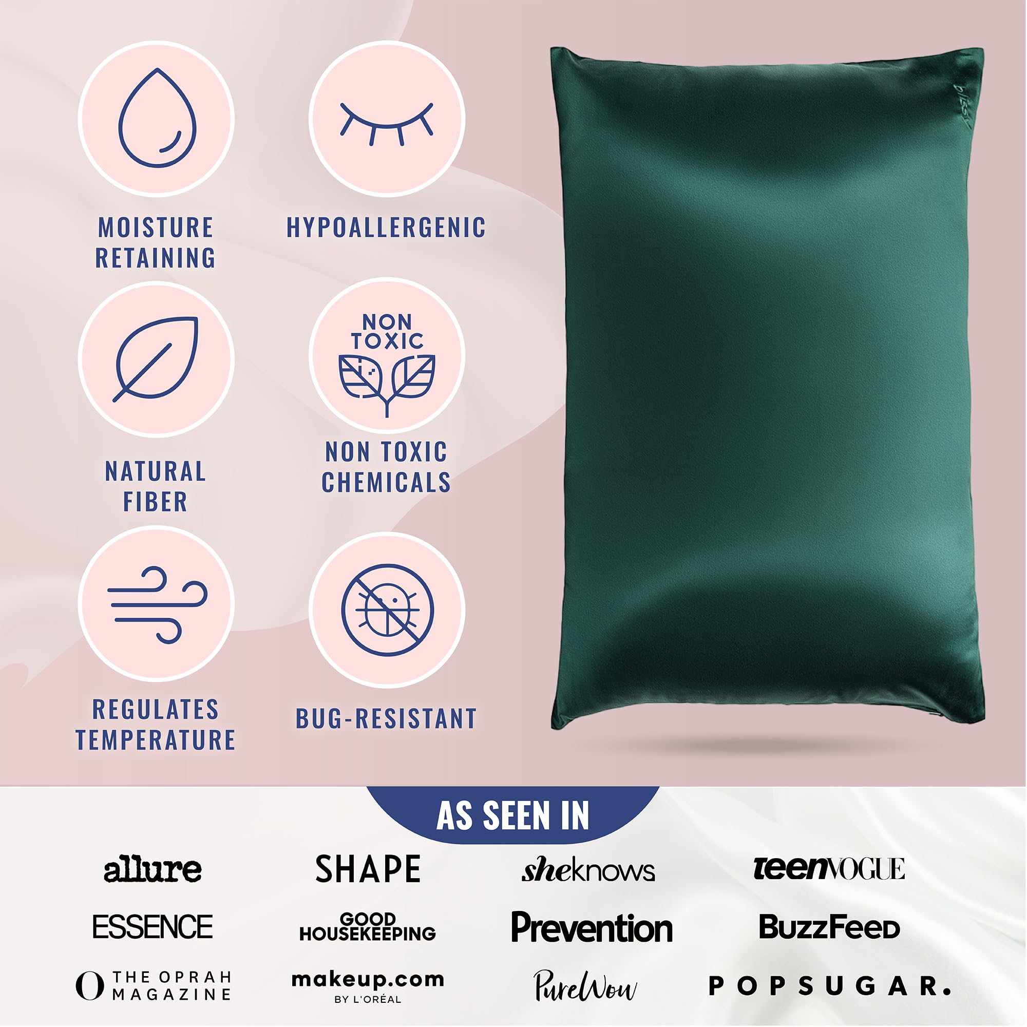 Blissy Silk Pillowcase - 100% Pure Mulberry Silk - 22 Momme 6A High-Grade Fibers - Silk Pillow Cover for Hair & Skin - Regular, Queen & King with Hidden Zipper (Queen, Champagne)