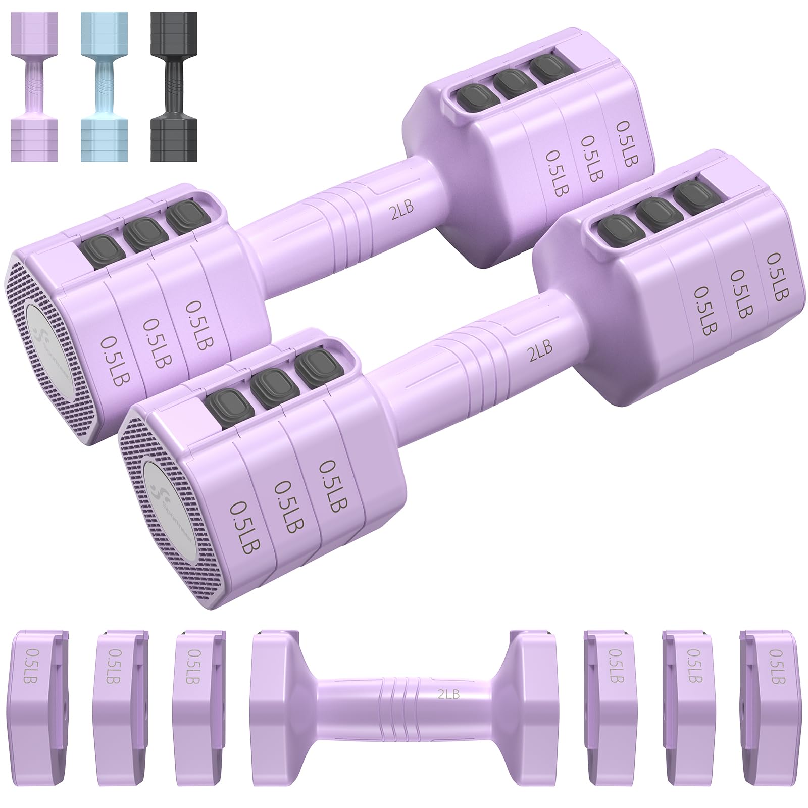 Adjustable Dumbbells Hand Weights Set: Sportneer 4 In 1 Weight Each 2lb 3lb 4lb 5lb Free Weights Dumbbells Set for Women Fast Adjust Dumbbell Set for Men Home Gym Workout Strength Training Exercise