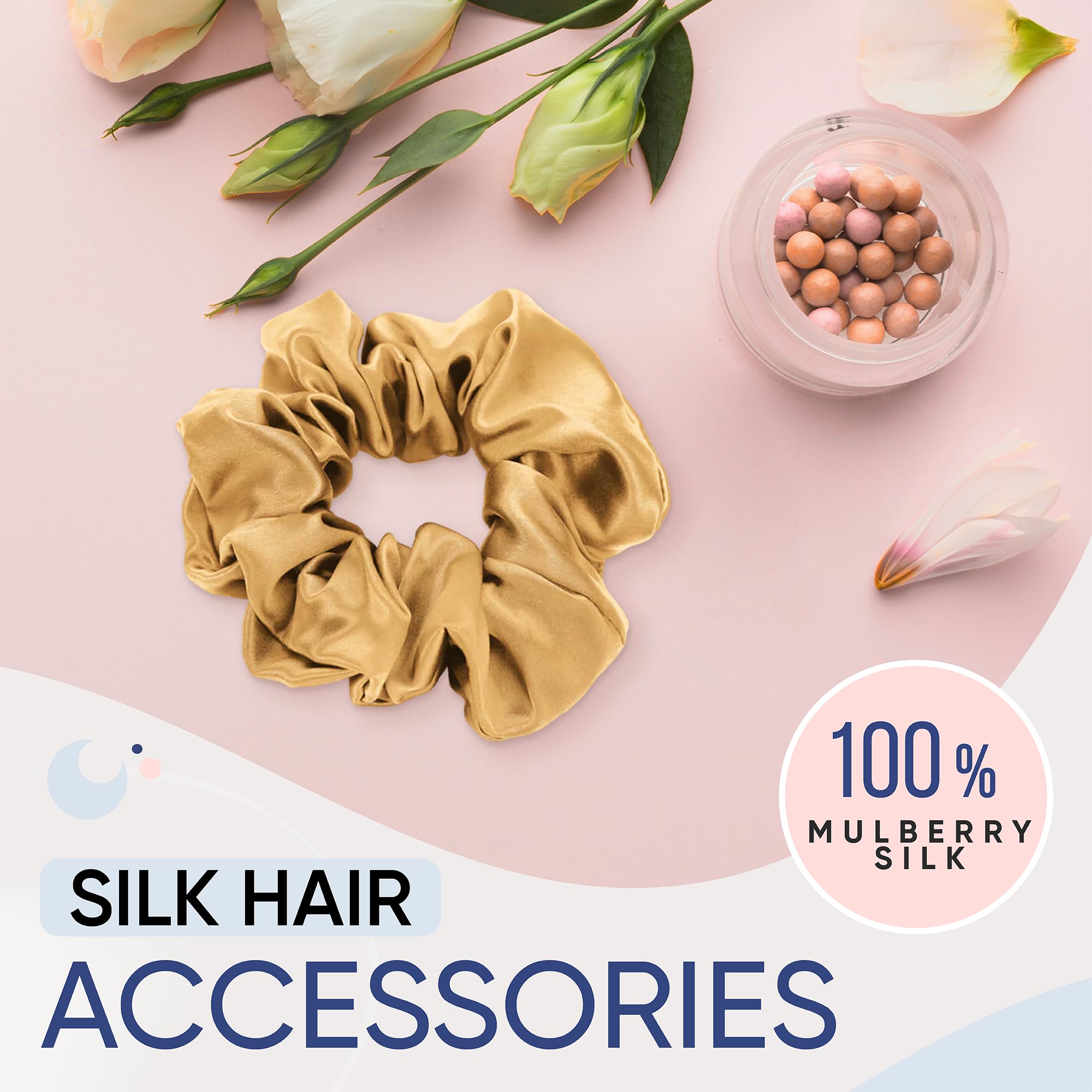 Blissy Silk Scrunchies (3 Pack) - 100% Pure Mulberry Silk - 22 Momme 6A High-Grade Fibers - Silk Scrunchie for Straight & Curly Hair - Preventing Breakage, Tangling, & Creasing (Rose Skinny)