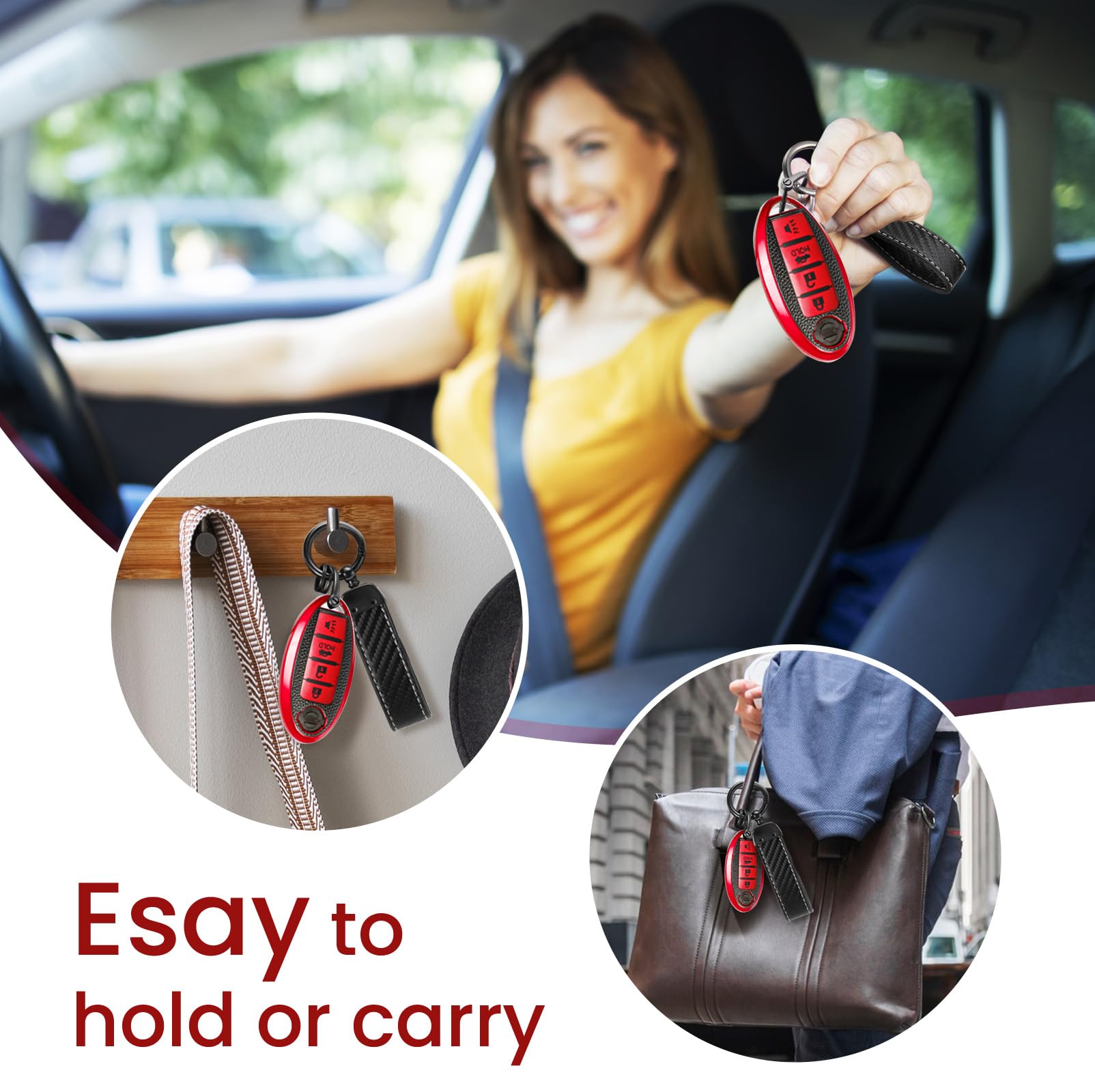 Cadillac Key Fob Cover with Metal Braided Rope Keychain, Upgraded Soft Key Case for 2015-2019 Escalade CTS SRX XT5 ATS STS CT6 (5 Button) (Gold Edge)