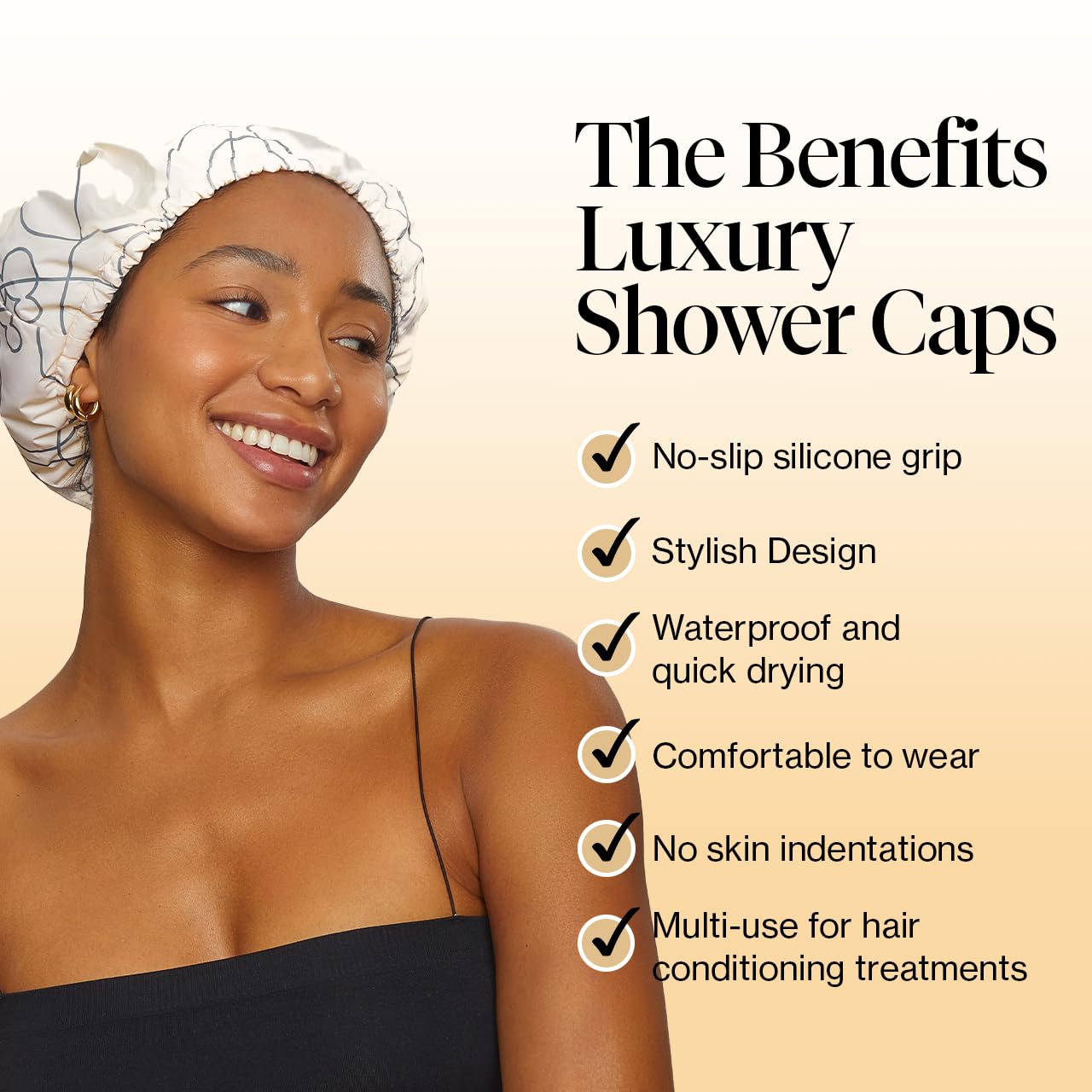 Kitsch Luxury Shower Cap for Women - Reusable Shower Cap for Long Hair with Non Slip Silicon Grip | Waterproof Hair Cap for Shower with One Size Fits Most | Stylish Hair Cover for Shower (Blush Dot)