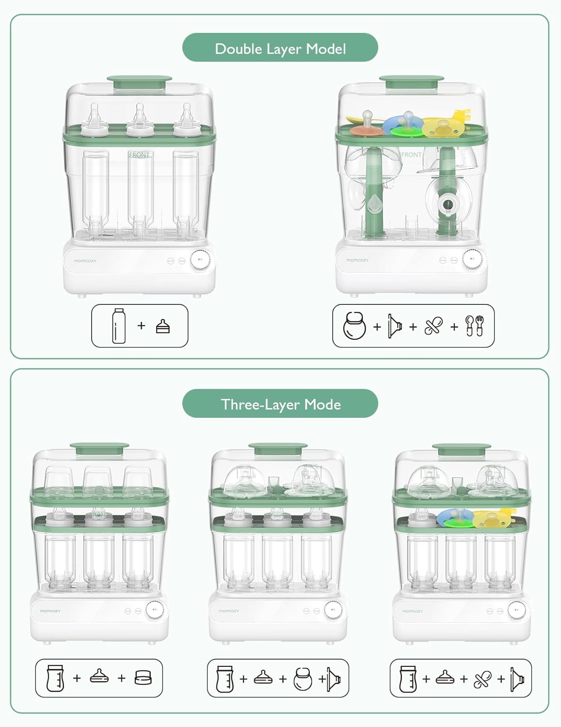 Momcozy 3 Layers Large Bottle Sterilizer and Dryer, Fast Sterilize and Dry, Universal Bottle Sterilizer for All Bottles & Breast Pump Accessories, Touch Screen & Auto-Off Bottle Sanitizer