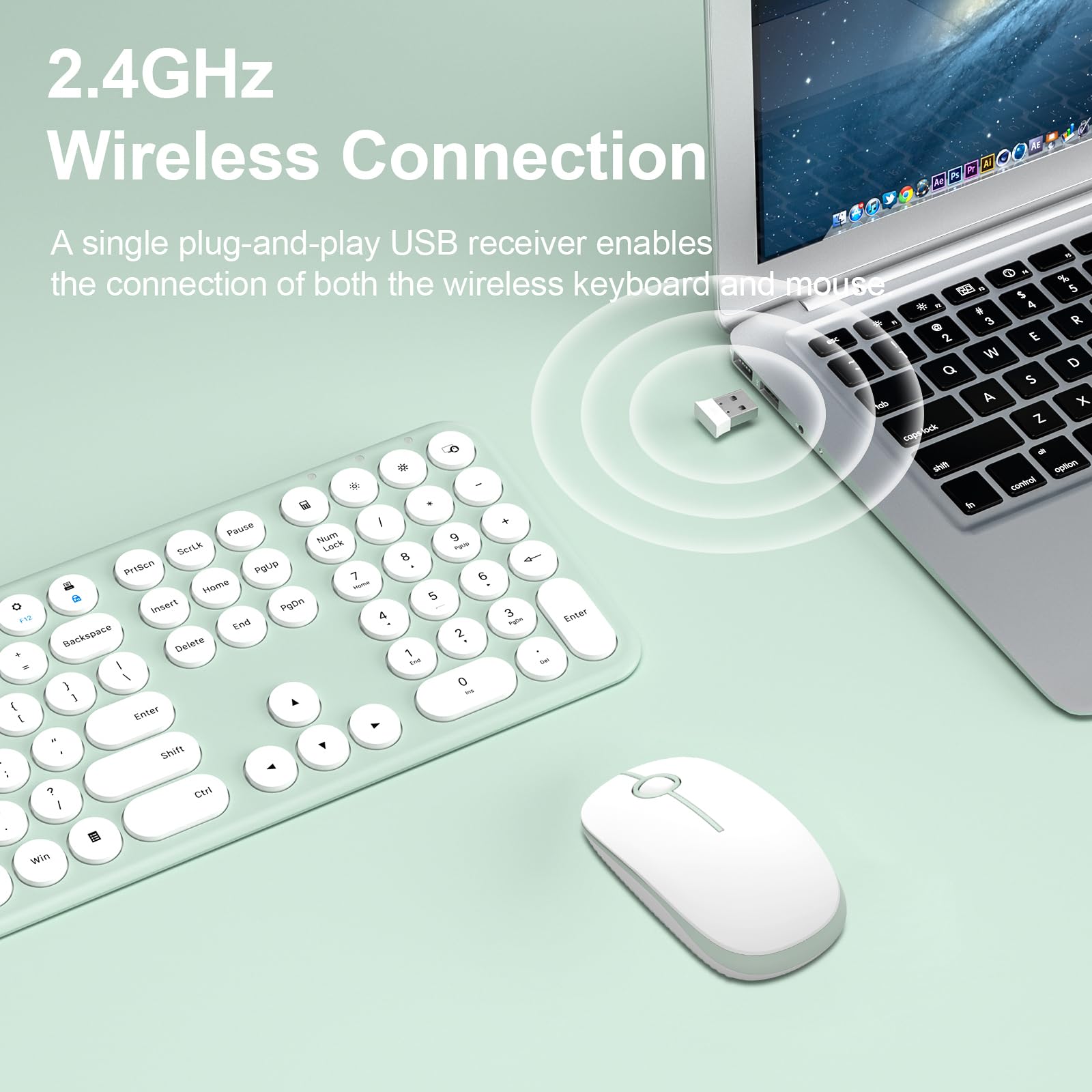 Wireless Keyboard and Mouse, XTREMTEC Cute Keyboard Retro Round Keycap - 2.4GHz Ultra-Slim Quiet Aesthetic Keyboard for Mac Computer Laptop PC Desktops (Rosegold)