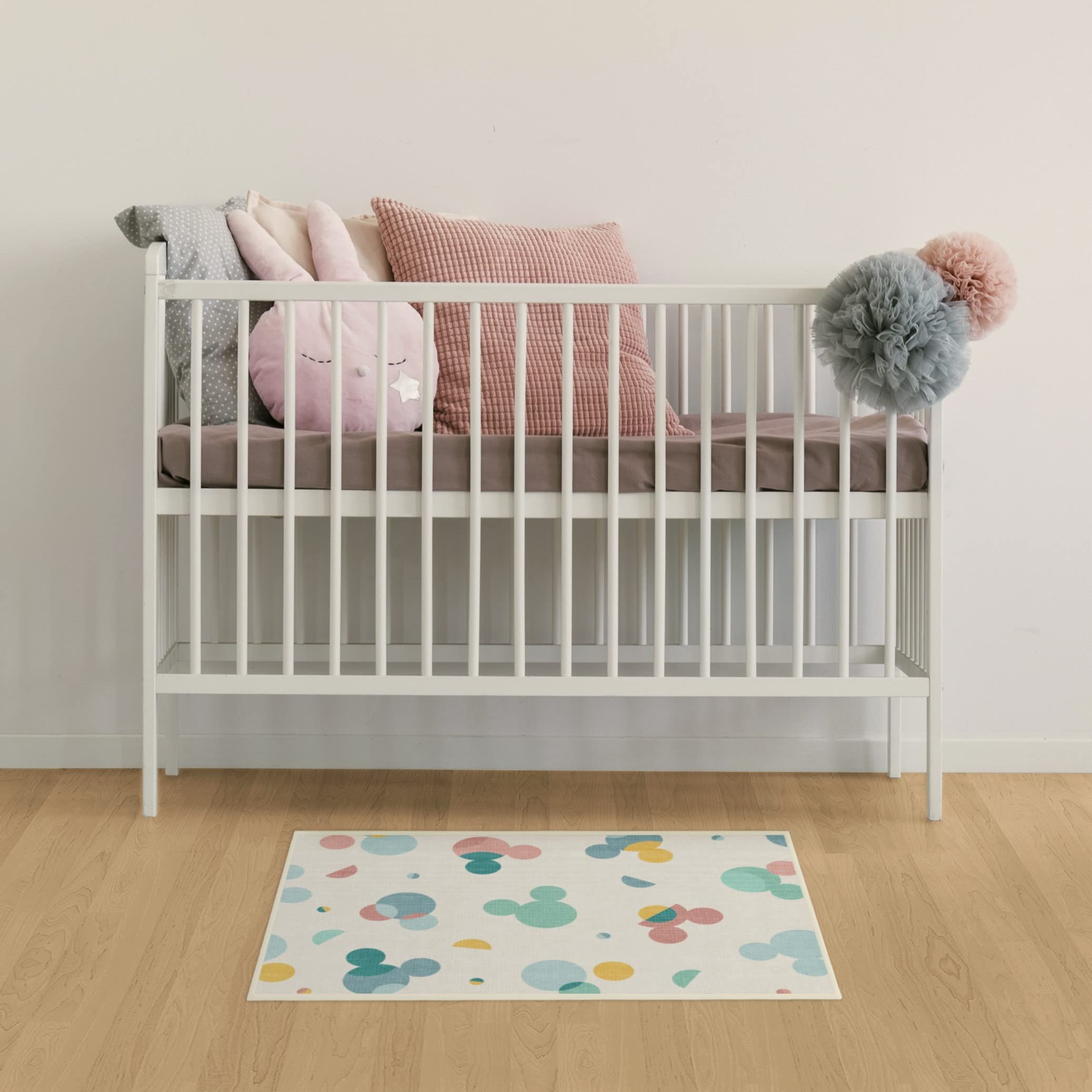RUGGABLE Disney Classic Minnie Mouse Washable Rug - Perfect Area Rug for Nursery Playroom Kids Room - Pet & Child Friendly - Stain & Water Resistant - Trellis Pink 5&