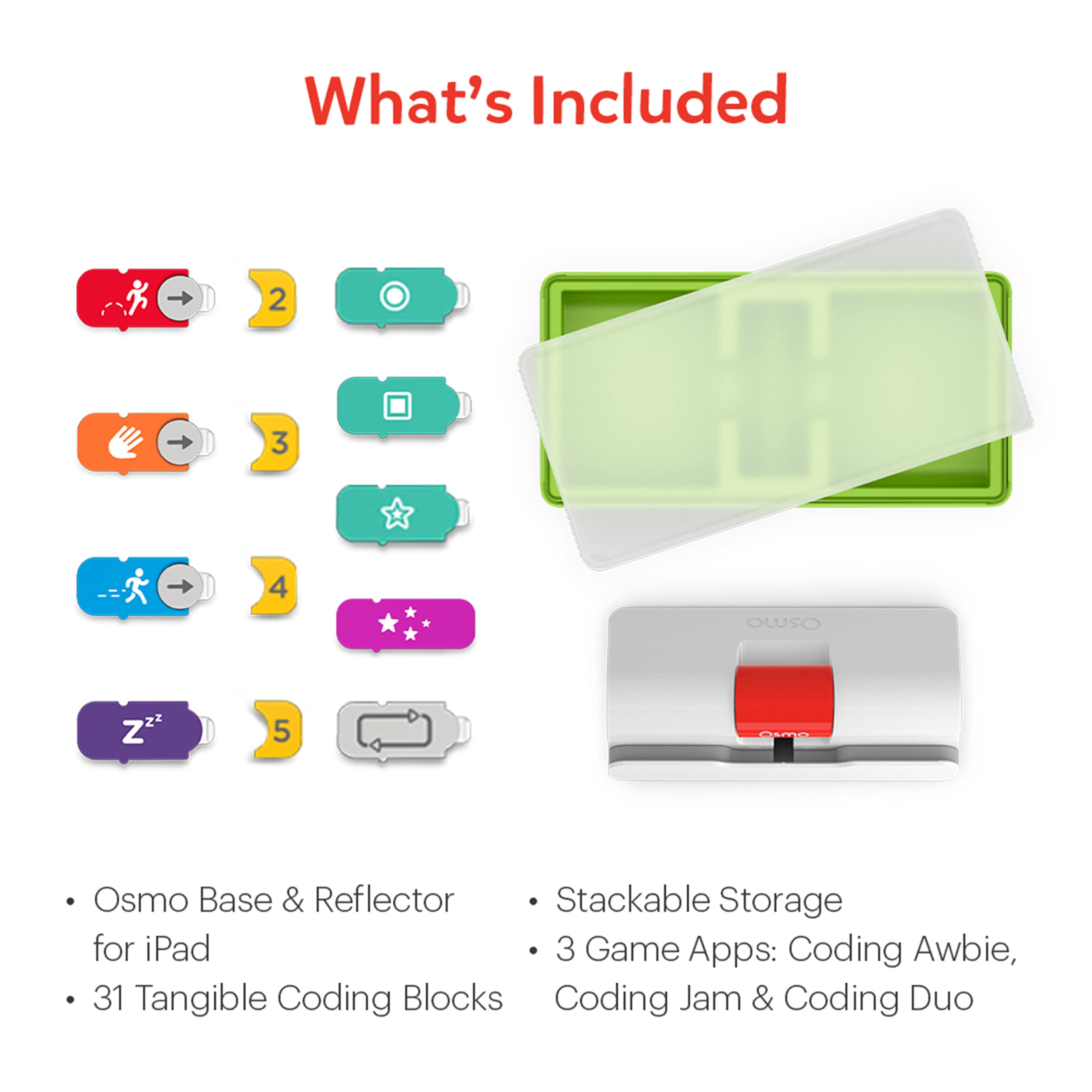 Osmo - Coding Starter Kit for iPad-3 Educational Learning Games-Ages 5-10+ -Learn to Code,Coding Basics & Coding Puzzles-STEM Toy Gifts - Logic,Coding Fundamentals,Boy & Girl(Osmo iPad Base Included)