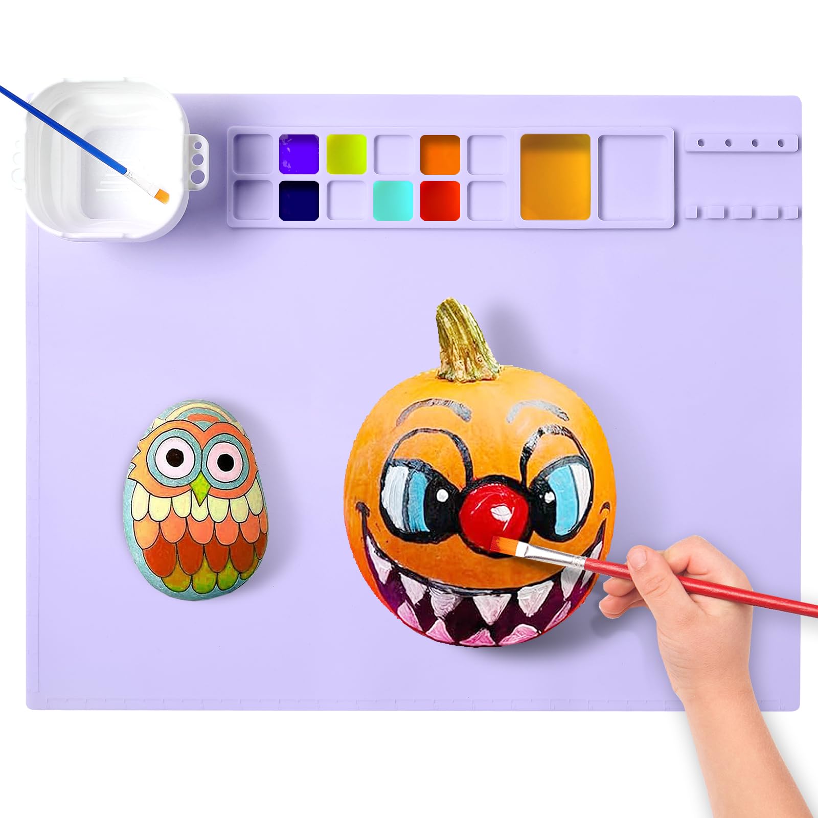 AWOKE Silicone Painting Mat - 20"X16" Silicone Art Mat with 1 Water Cup for Kids - Silcone Craft Mat has12 Color Dividers - 2 Paint Dividers (White)