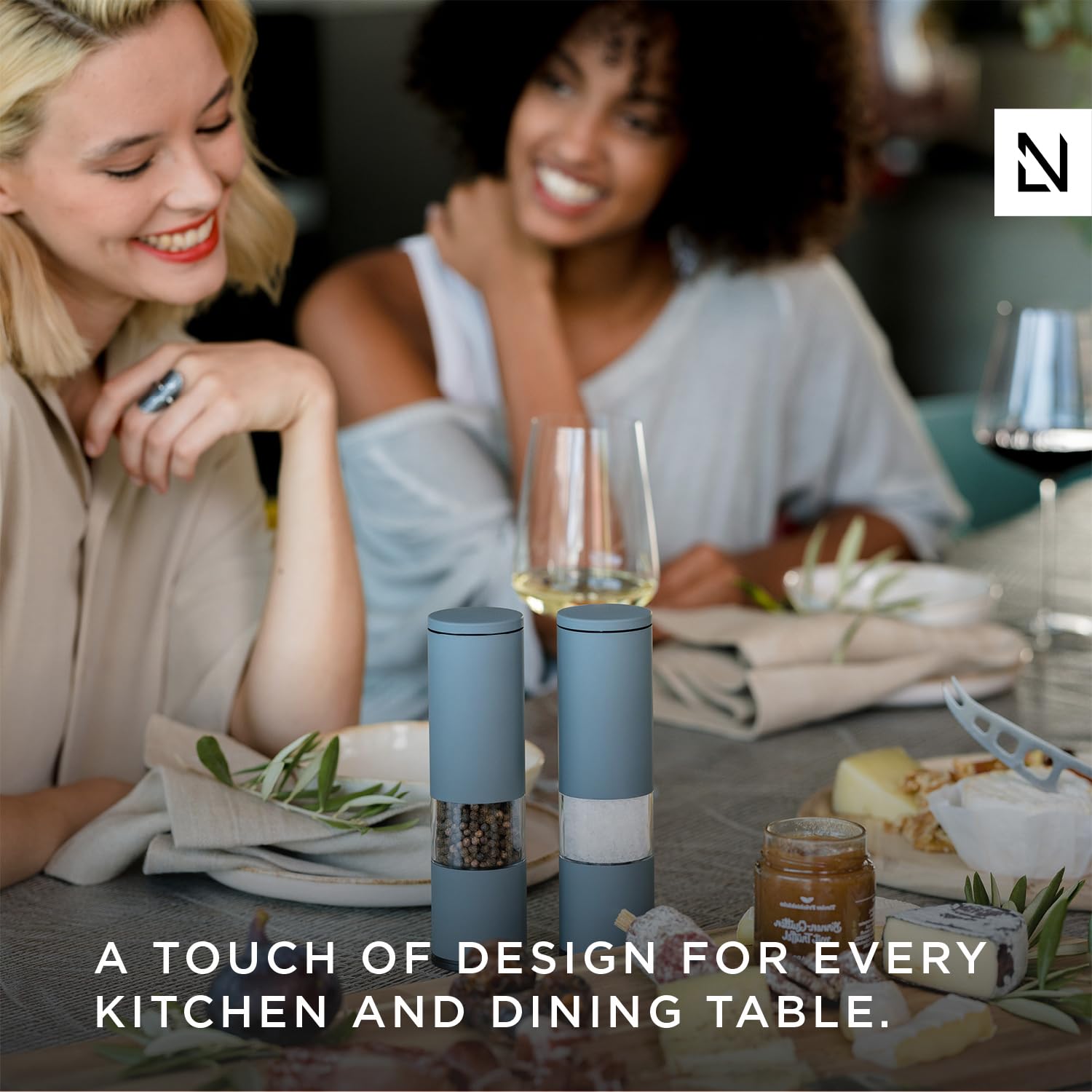 LARS NYSØM Salt and Pepper Mills Set Stainless Steel with Adjustable Ceramic Grinder 2 Pieces I Design Spice Mills Set Manual (Brown/Beige)