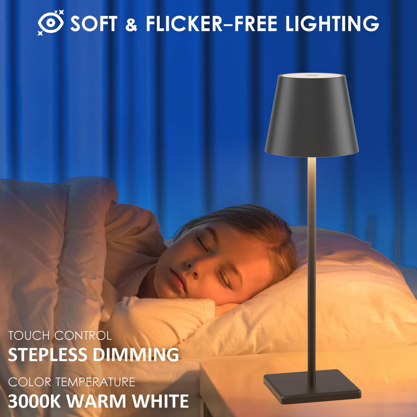 2-Pack LED Cordless Table Lamp, Rechargeable Battery Desk lamp 3W 5500mAh Battery Operated Stepless Dimming Modern Portable Table Light for Restaurant/Bedroom/Outdoor IP54 Waterproof (Off White)