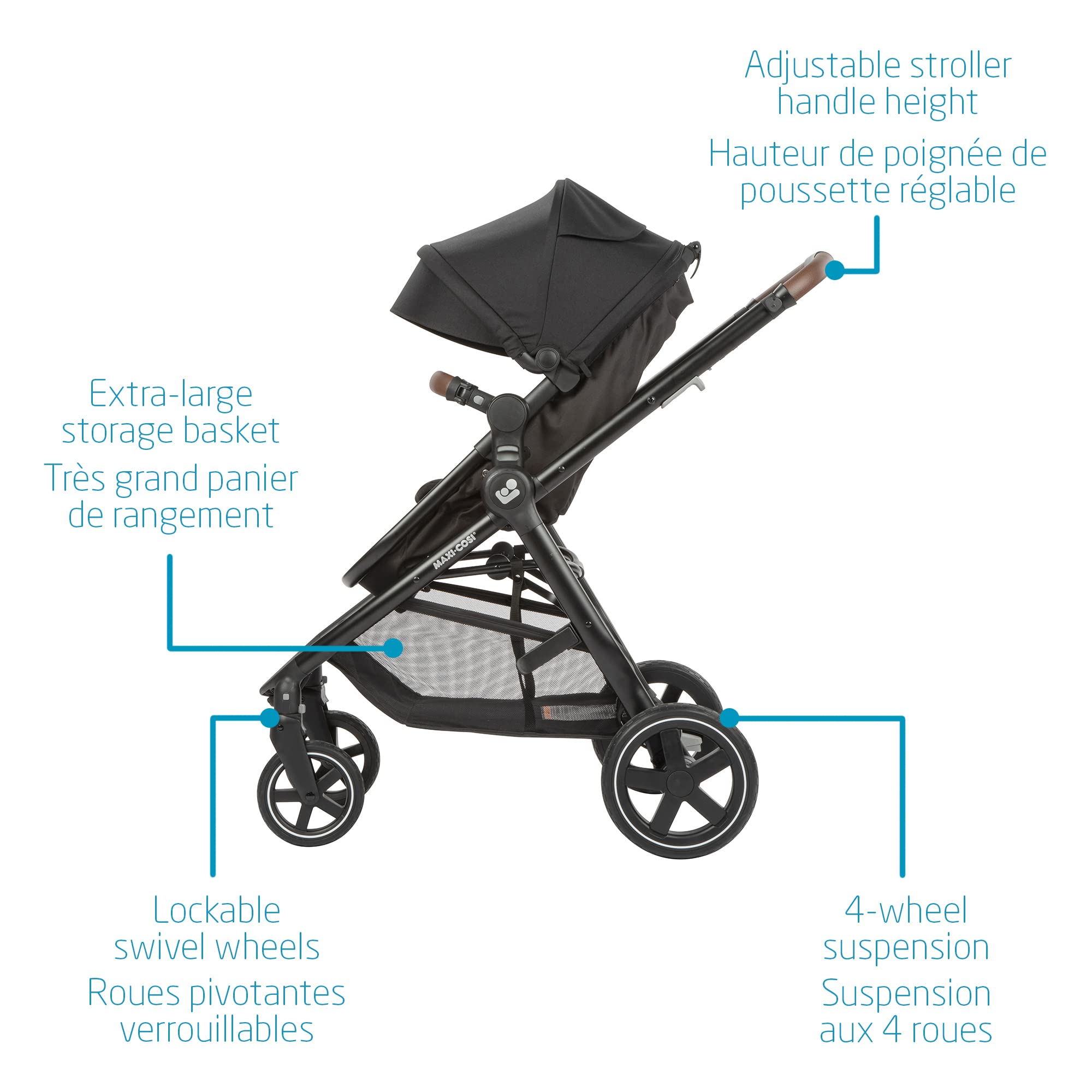Maxi-Cosi Zelia Max 5-in-1 Modular Travel System, Carraige mode, Reversible toddler seat, Use from birth, Mico infant car seat (included), Polished Pebble