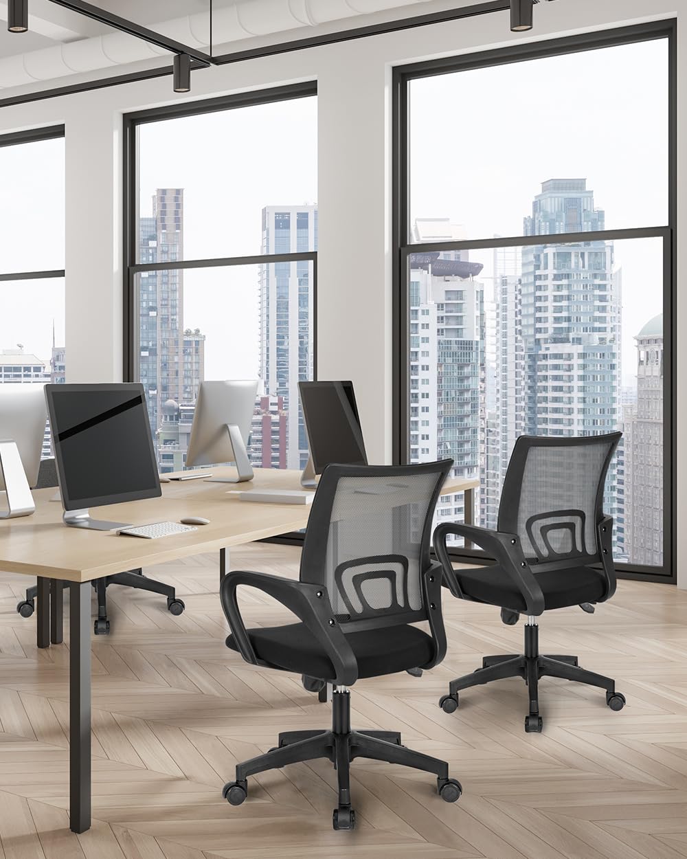 NEO CHAIR Office Chair Computer Desk Chair Gaming Ergonomic Mid Back Cushion Lumbar Support with Comfy Mesh Adjustable Swivel Rolling Home (Beige)