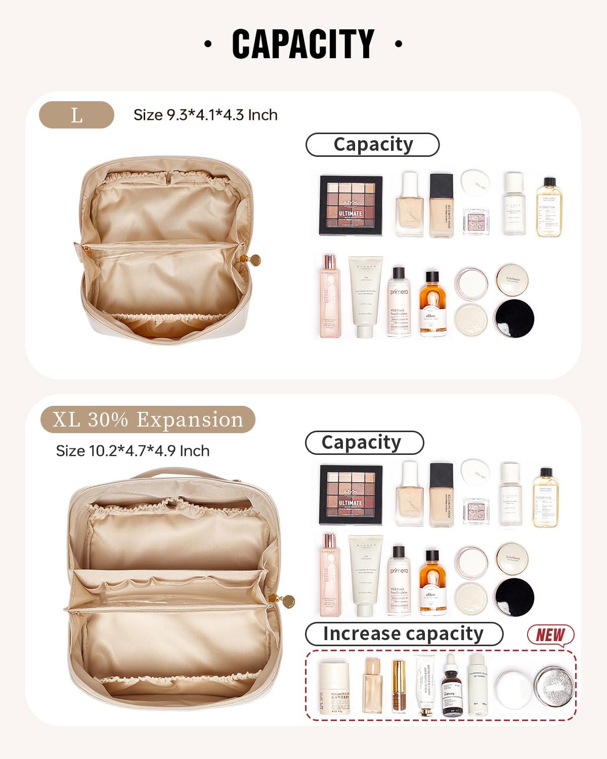 EACHY Travel Makeup Bag,Large Capacity Cosmetic Bags for Women,Waterproof Portable Pouch Open Flat Toiletry Bag Make up Organizer with Divider and Handle