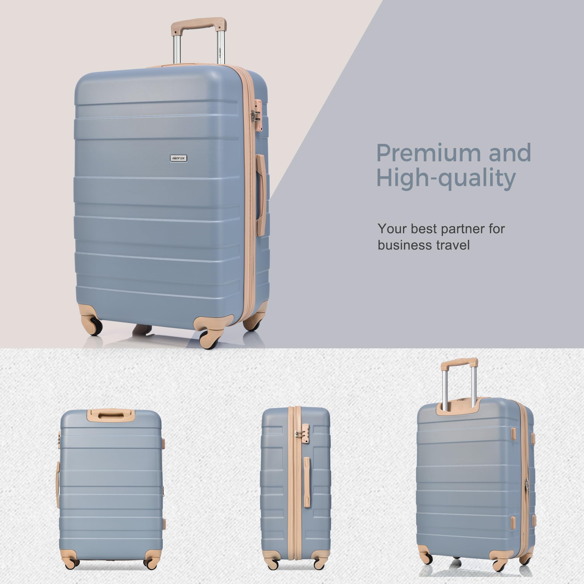 Merax 3 Pcs ABS Hardside Luggage Sets TSA Lock Spinner Wheel Suitcases, Pearly White, 20/24/28 Inch