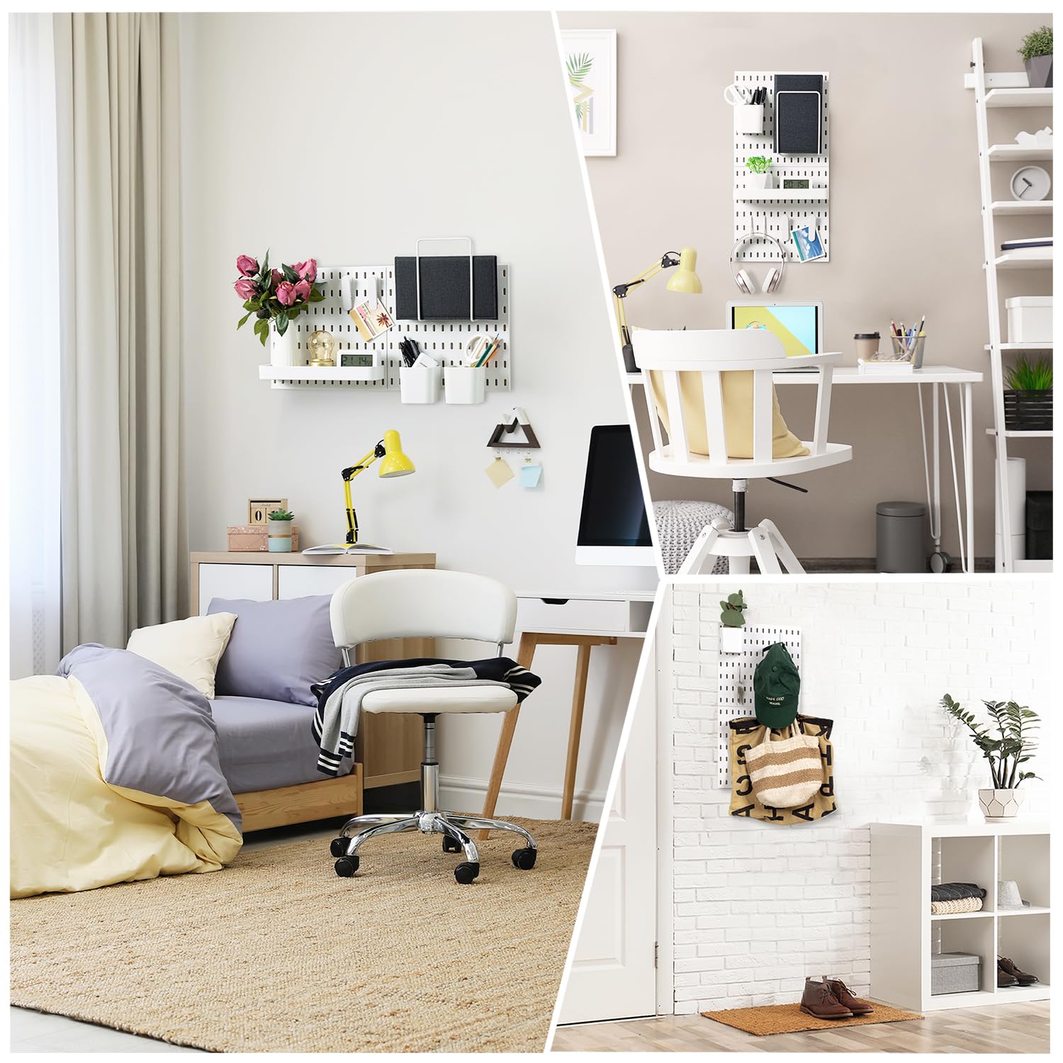 VUSIGN Pegboard Combination Wall Organizer Kit, 4 Pieces Pegboards and 17 Accessories Modular Hanging, Wall Mount Display Peg Board Panel Kits for Bedroom, Home, Office, Bathroom, 22" x 22", Pink