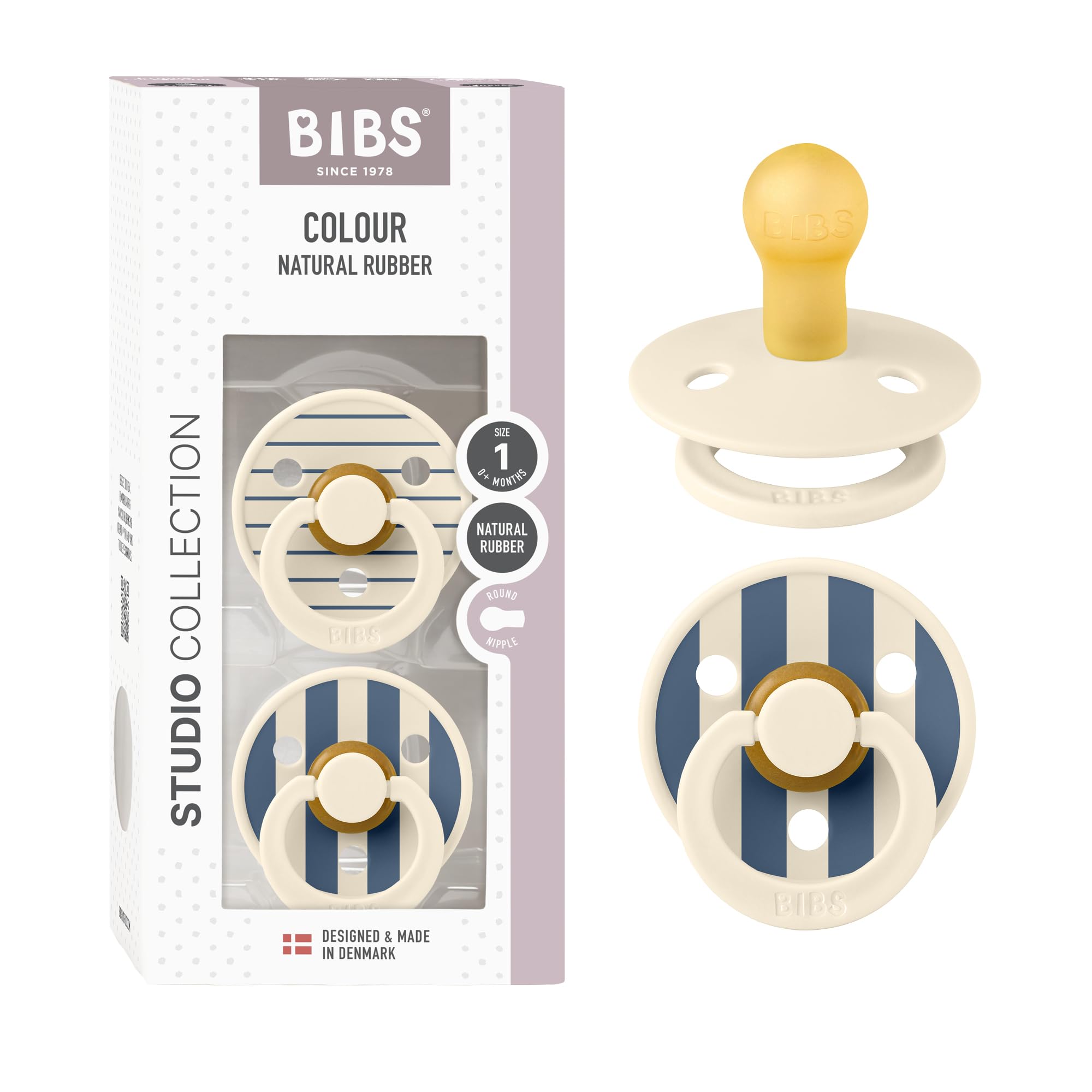 BIBS Pacifiers - Studio Collection | Natural Rubber Baby Pacifier | Set of 2 BPA-Free Soothers | Made in Denmark | (Blush mix, 0-6 Months)
