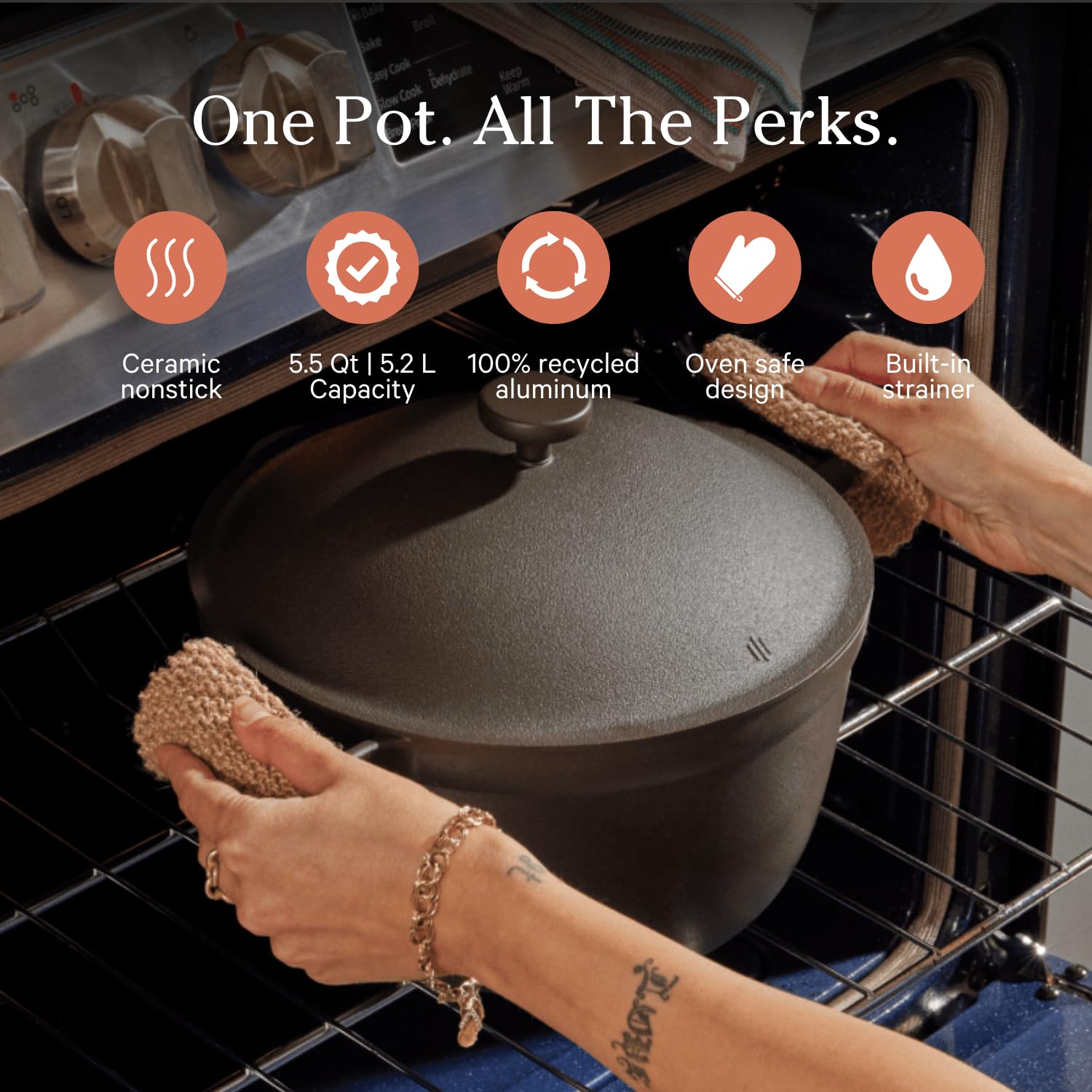 Our Place Perfect Pot - 5.5 Qt. Nonstick Ceramic Sauce Pan with Lid | Versatile Cookware for Stovetop and Oven | Steam, Bake, Braise, Roast | PTFE and PFOA-Free | Toxin-Free, Easy to Clean | Steam