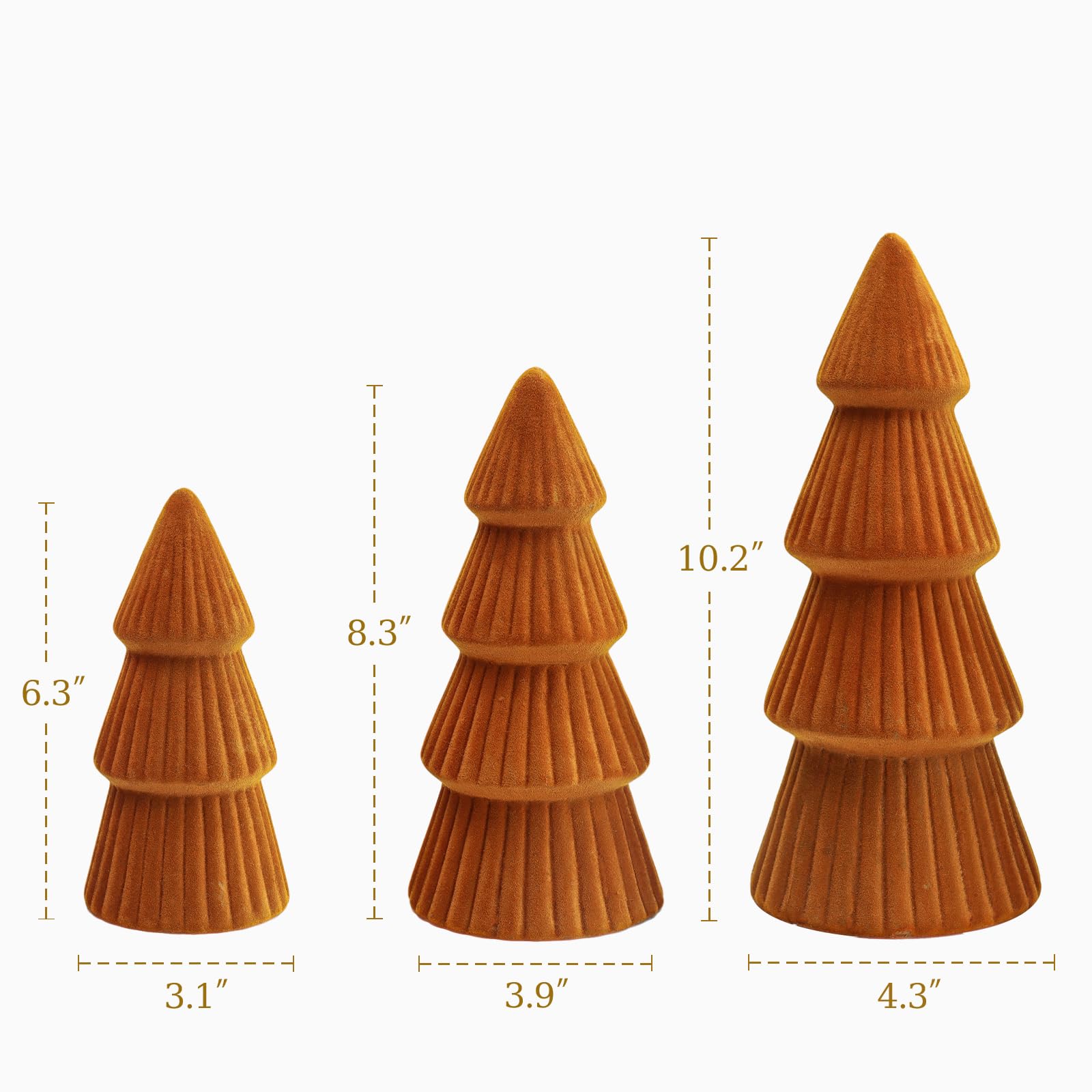 Christmas Decorations Indoor- 3 Pcs Velvet Christmas Tree,Modern Cone Ceramics Christmas Decor Tabletop Winter Home Minimalist for Holiday Entryway Table Mantel Centerpiece(Green)