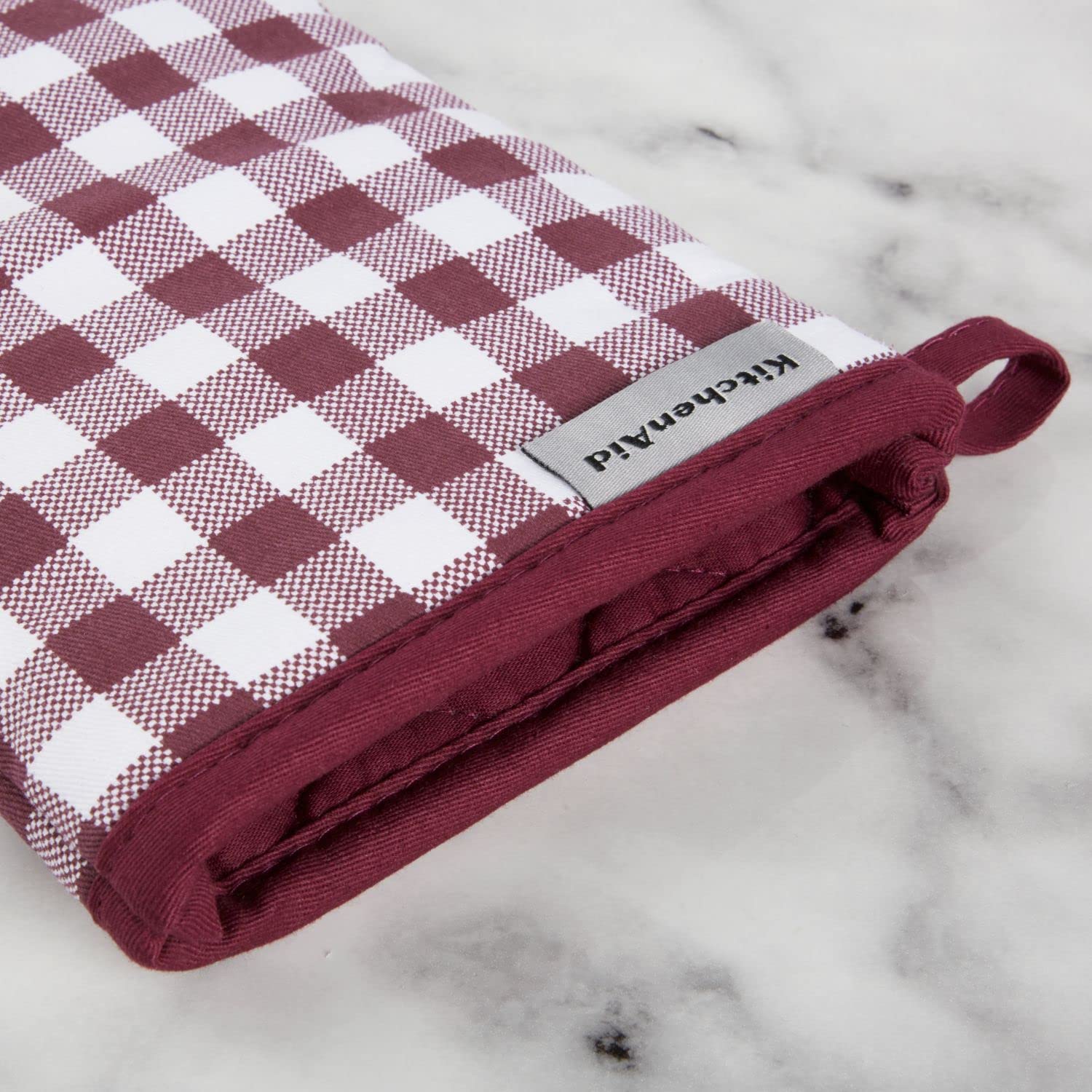 KitchenAid Gingham Oven Mitt 2-Pack Set, Milkshake, 7"x13"
