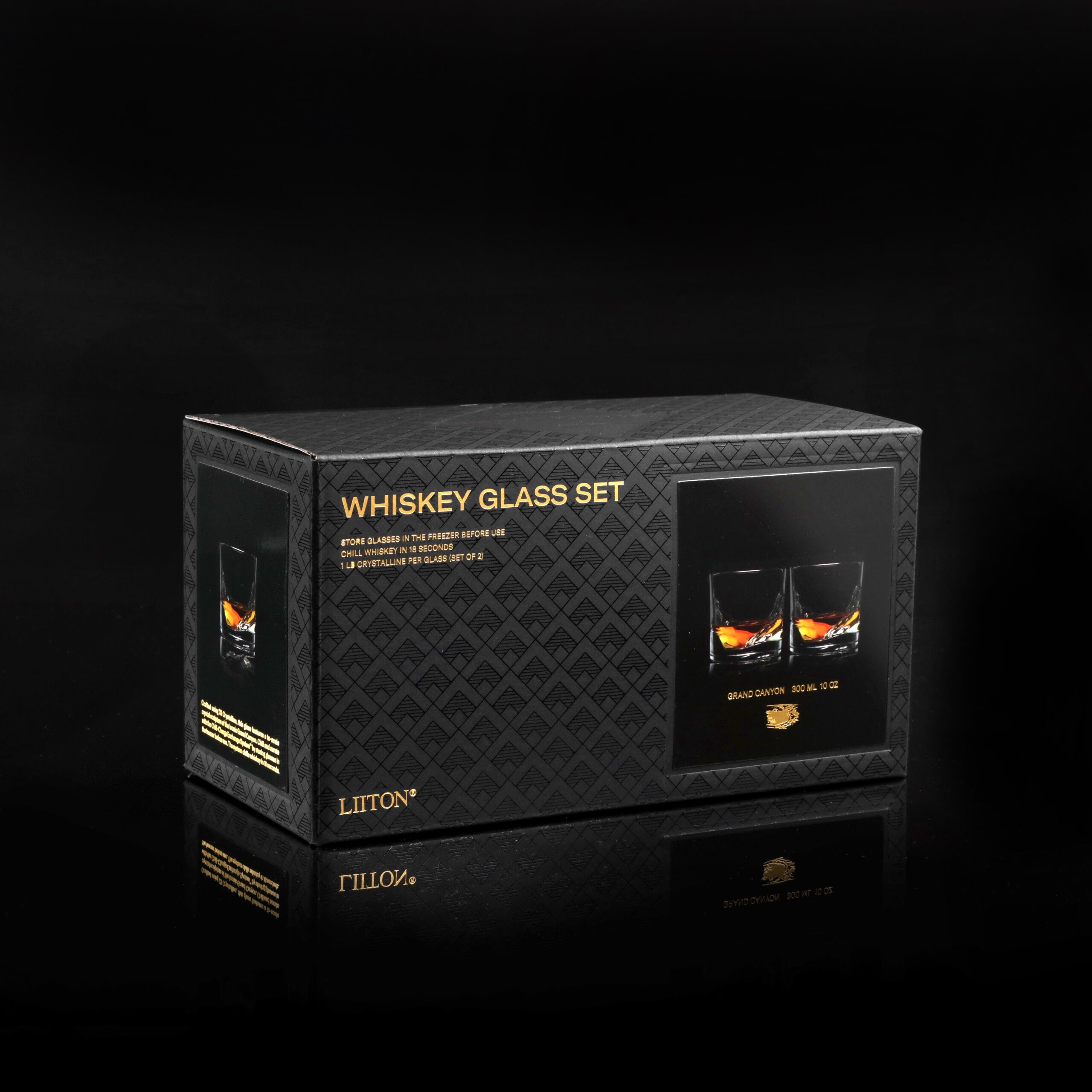 LIITON Heavy Crystal Whiskey Glasses Gift Set, Thick Freezable Bourbon Glass 1lb Each, Premium Whiskey Gifts for Men, Frozen Crystal Chills Cocktails Featuring Grand Canyon Glasses Set of 2, 10 oz