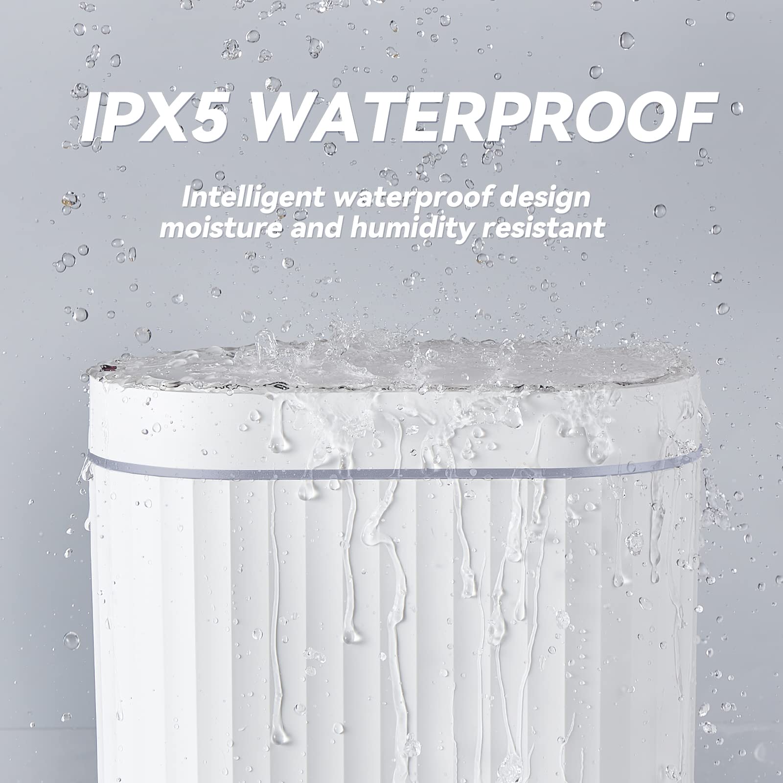 ELPHECO Mini Desktop Trash Can with Lid, Small Slim Automatic Garbage Can, 1.3 Gallon Motion Sensor Countertop Waste Basket for Bedroom, Office, Bathroom, White with Grey Trim