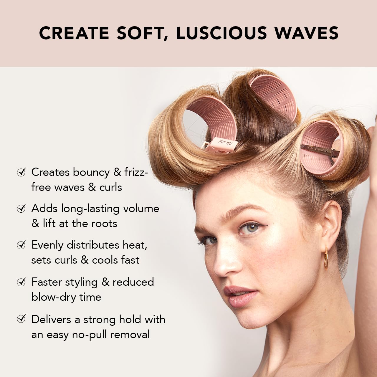 Kitsch Ceramic Thermal Rollers - Self Grip Hair Rollers for Blowout Look Long Hair, Curlers for Short Hair and Medium Hair, Volume Curls, Ceramic Coated Core, Easy to Use, All Hair Length - Black, 8pc