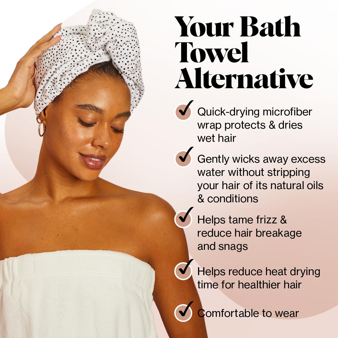 Kitsch Microfiber Hair Towel Wrap - Quick Dry Curly Hair Wraps for Women Wet Hair | Microfiber Towel for Hair | Hair Drying Towel Wrap | Hair Towels for Women | Hair Turban for Wet Hair (Blush)