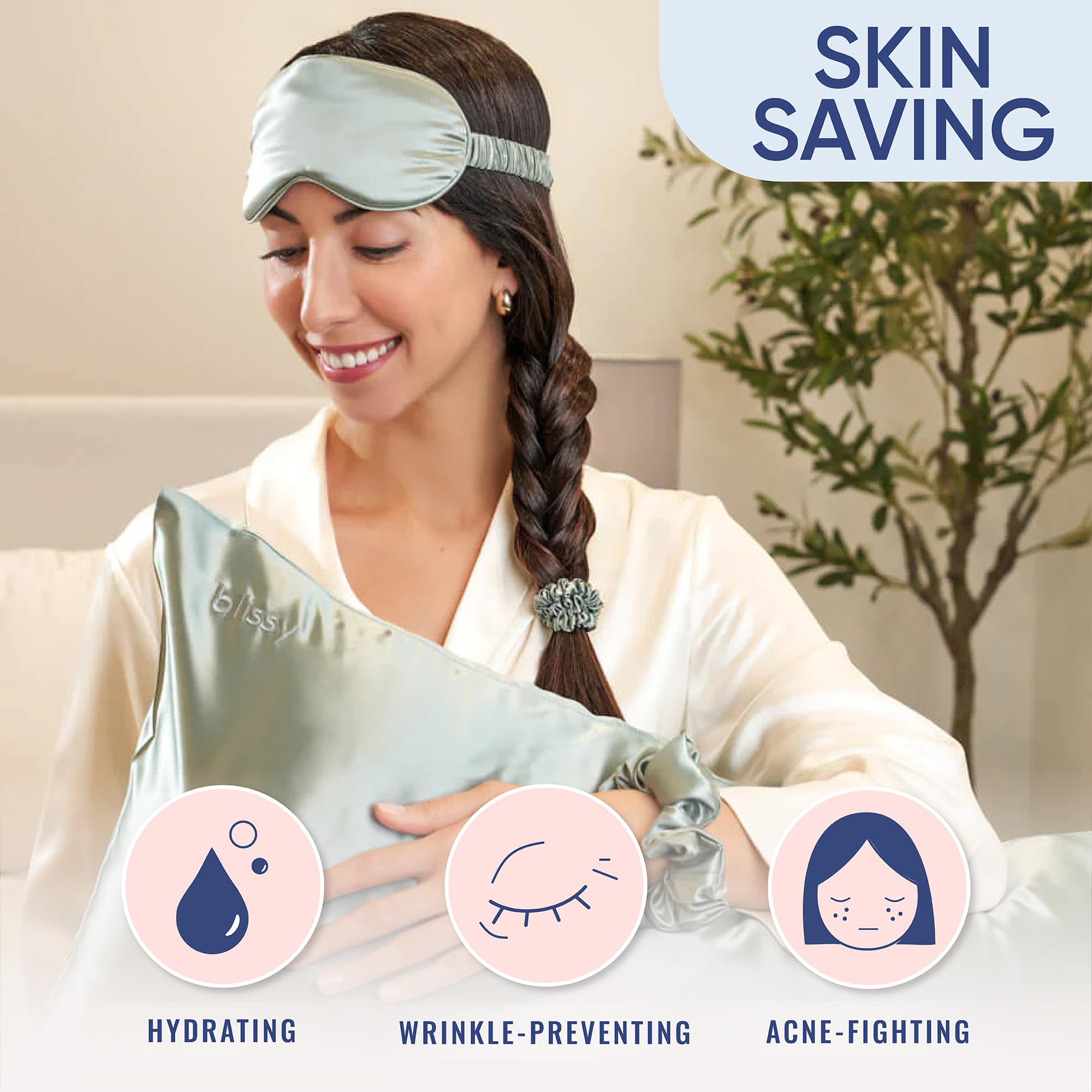 Blissy Silk Pillowcase - 100% Pure Mulberry Silk - 22 Momme 6A High-Grade Fibers - Silk Pillow Cover for Hair & Skin - Regular, Queen & King with Hidden Zipper (Queen, Champagne)