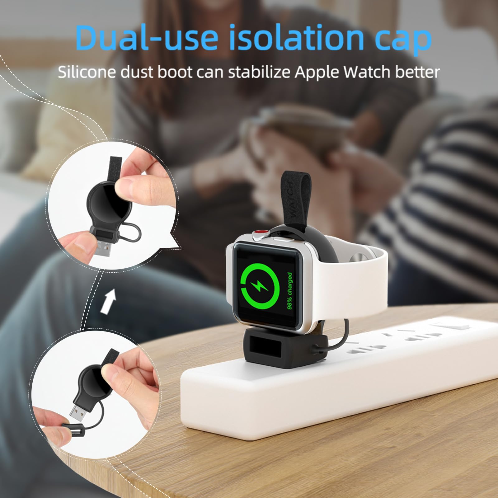 NEWDERY Charger for Apple Watch Portable iWatch USB Wireless Charger, Travel Cordless Charger with Light Weight Magnetic Quick Charge for Apple Watch Ultra 2 Series 9 8 7 6 5 4 3 2 1 SE, White