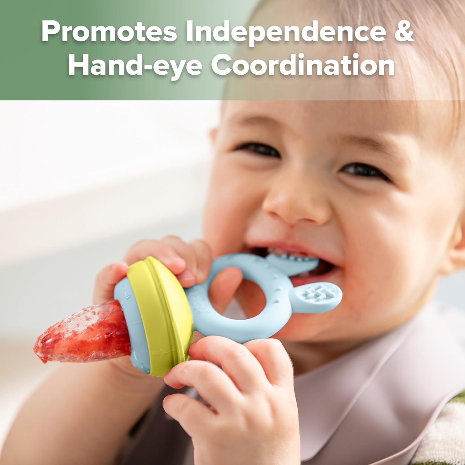 Haakaa Baby Fruit Food Feeder & Mini Freezer Nibble Tray Combo, Breastmilk Popsicle Molds for Cooling Relief, BPA Free Silicone Feeder for Safe Infant Self Feeding, 4 Month+ (Pea Green)