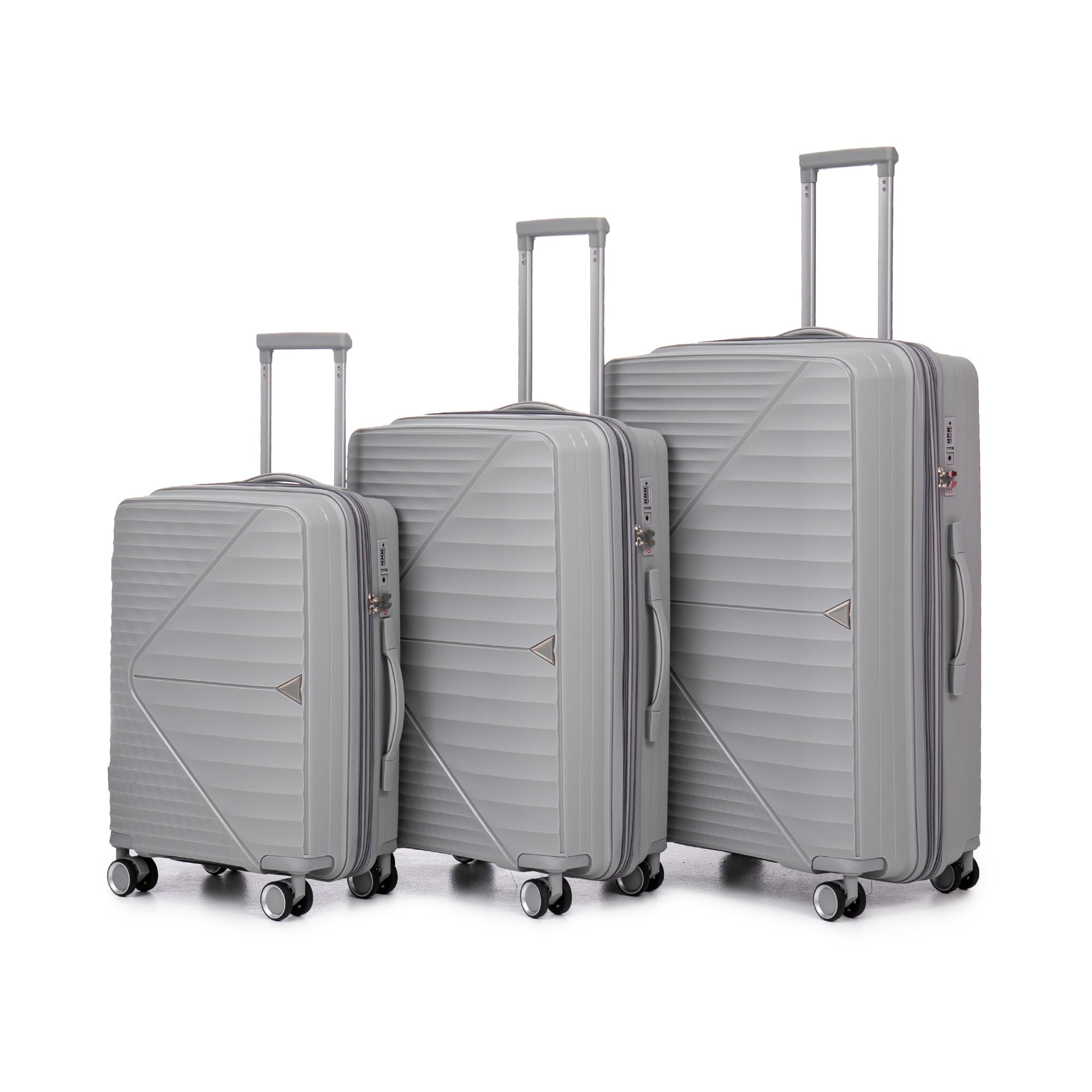 Merax 3 Pcs ABS Hardside Luggage Sets TSA Lock Spinner Wheel Suitcases, Pearly White, 20/24/28 Inch