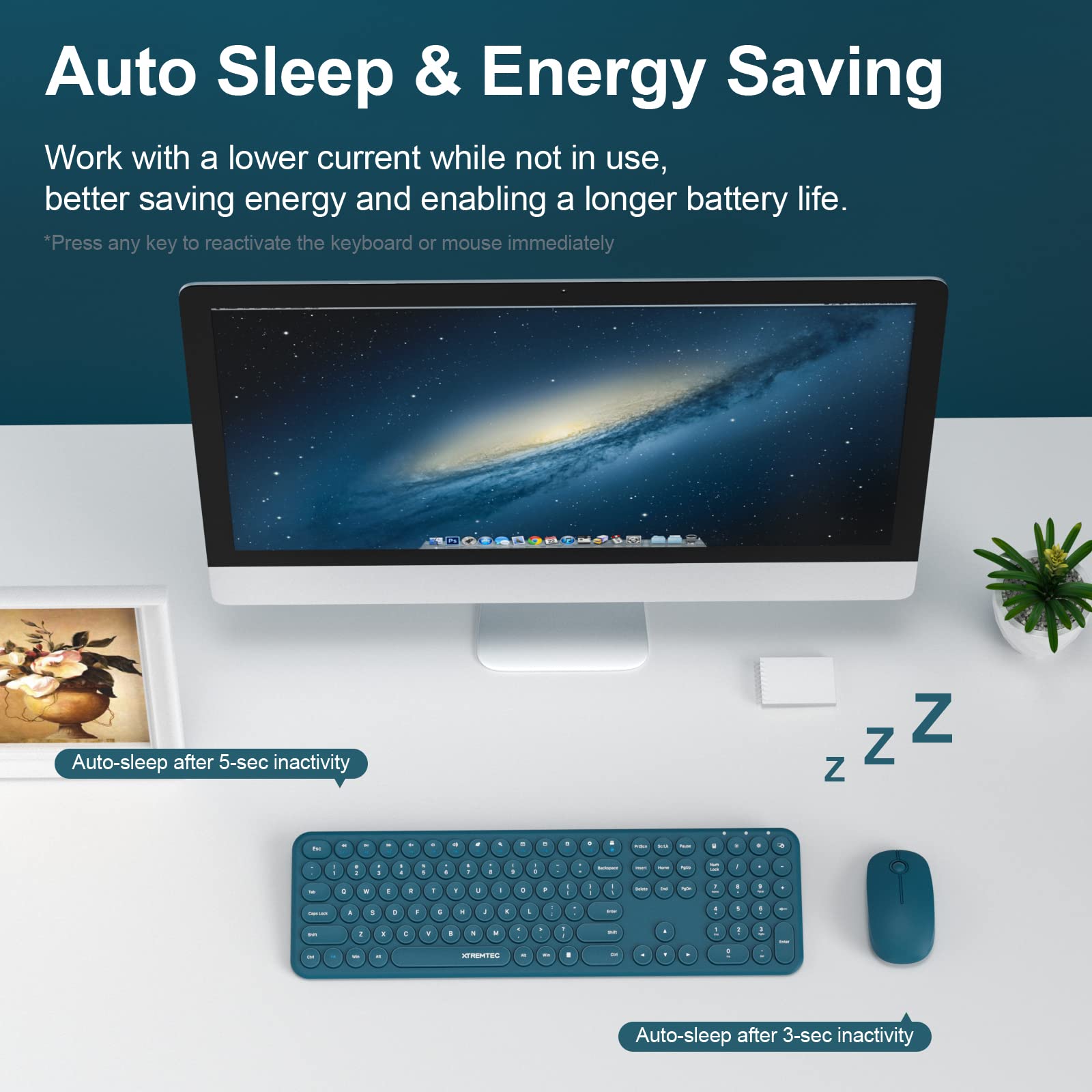 Wireless Keyboard and Mouse, XTREMTEC Cute Keyboard Retro Round Keycap - 2.4GHz Ultra-Slim Quiet Aesthetic Keyboard for Mac Computer Laptop PC Desktops (Rosegold)