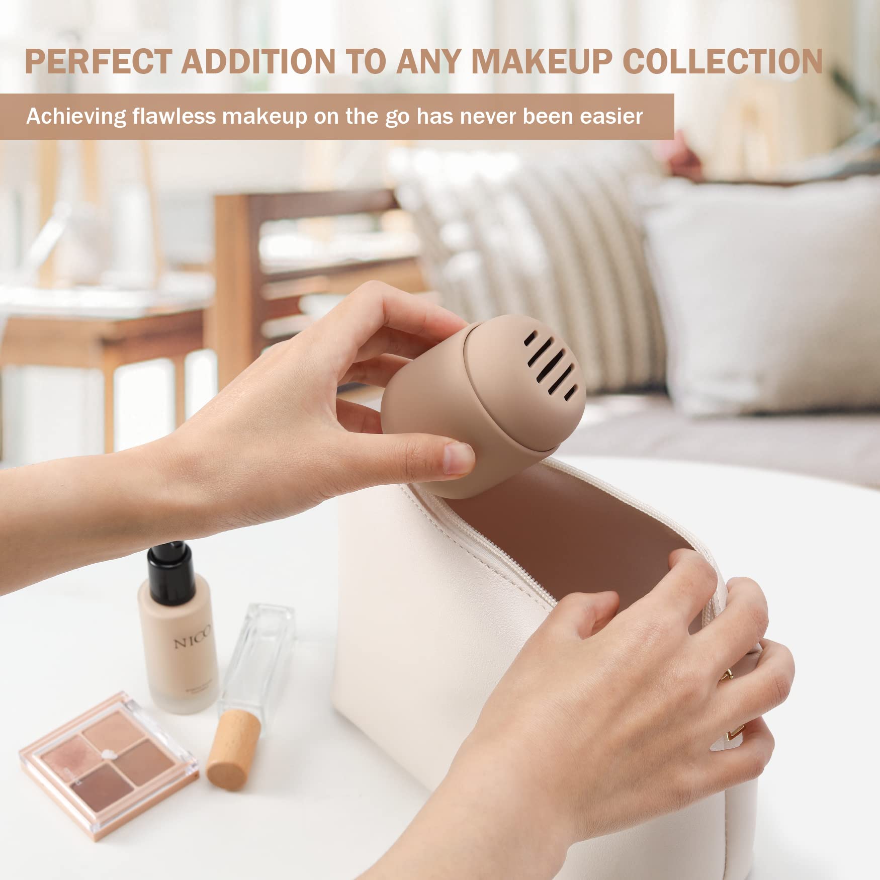 BEZOX Makeup Sponge Holder, Silicone Beauty Sponge Case with Double-Sided Vent Design for Quick Drying, Compact Travel Essentials Make Up Blender Container - Khaki