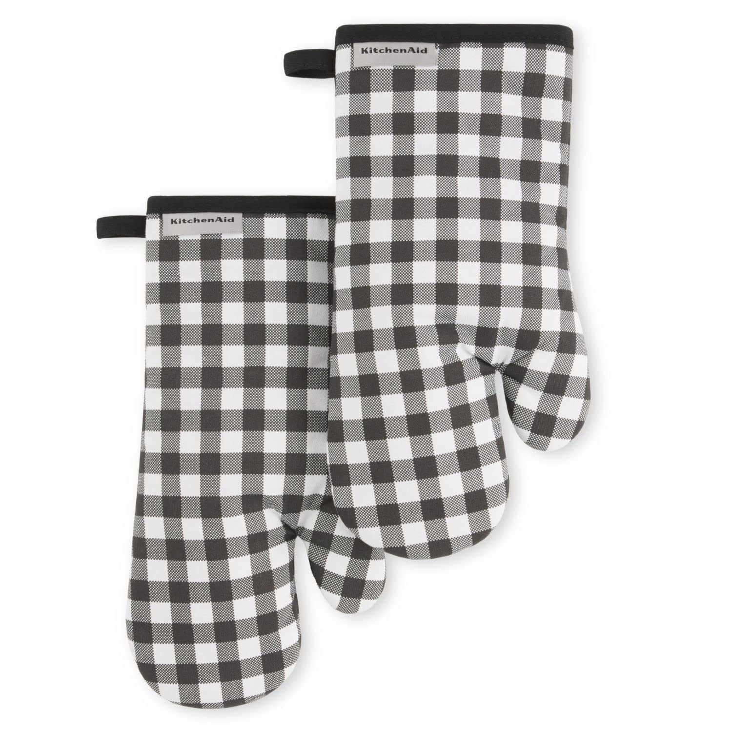 KitchenAid Gingham Oven Mitt 2-Pack Set, Milkshake, 7"x13"