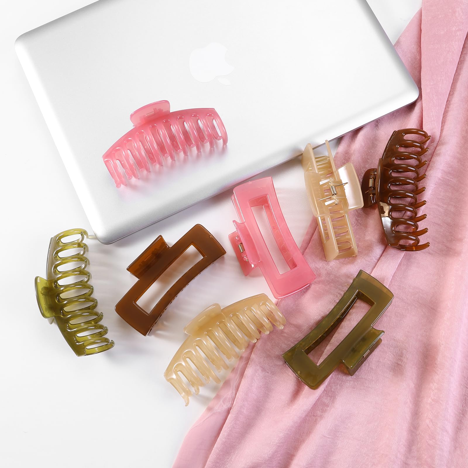 LuSeren Hair Clips for Women 4.3 Inch Large Hair Claw Clips for Women Thin Thick Curly Hair, Big Matte Banana Clips,Strong Hold jaw clips,Neutral Colors