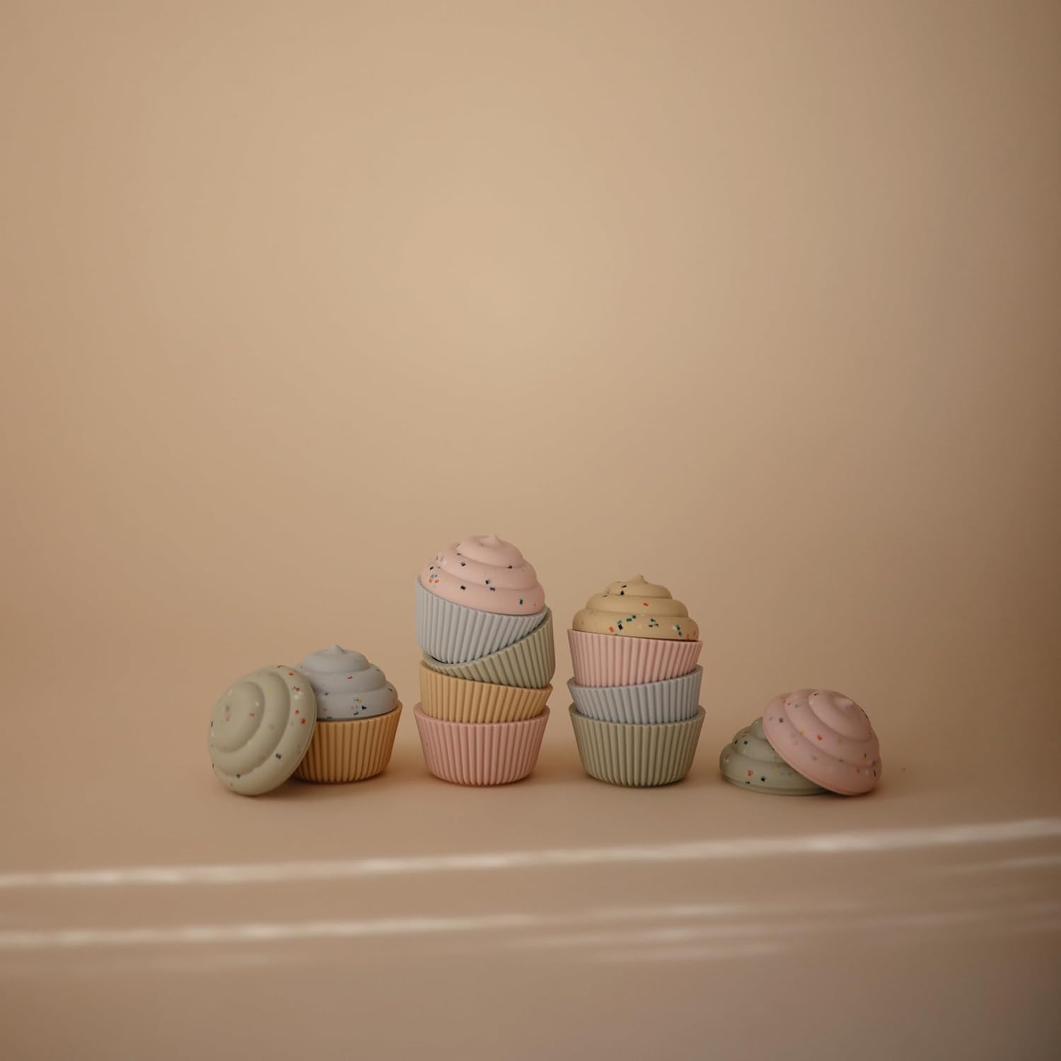 mushie Silicone Mix and Match Cupcake Toy 4 Pack | Mold Free