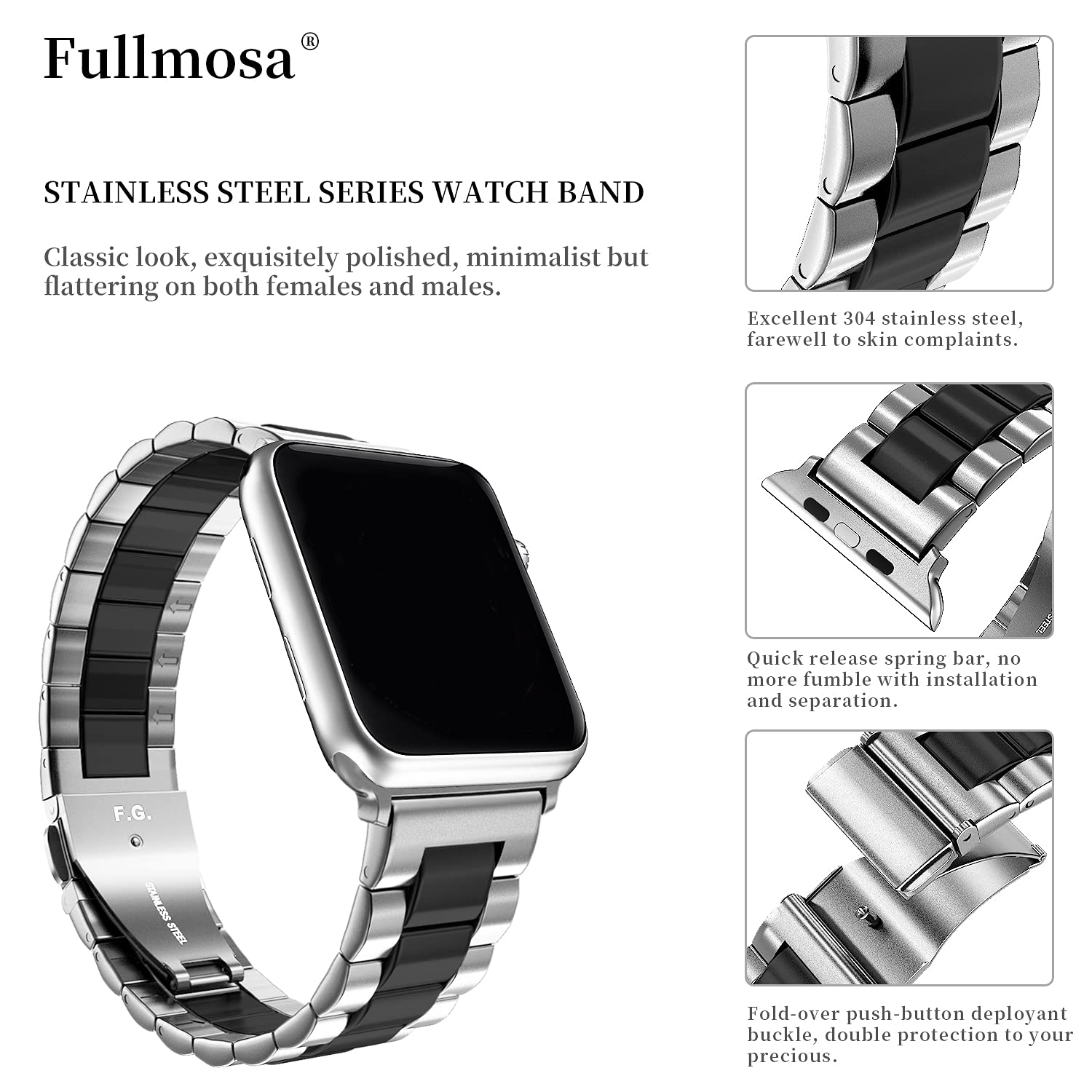 Fullmosa Compatible with Apple Watch Band 49mm 45mm 44mm 42mm 41mm 40mm 38mm, Stainless Steel iWatch Band with Case Compatible for Apple Watch Ultra 2 Ultra Series 10 9 8 7 6 5 4 3 2 1&iWatch SE