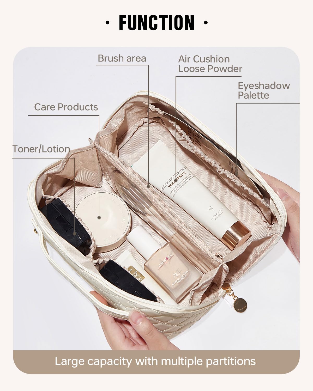 EACHY Travel Makeup Bag,Large Capacity Cosmetic Bags for Women,Waterproof Portable Pouch Open Flat Toiletry Bag Make up Organizer with Divider and Handle