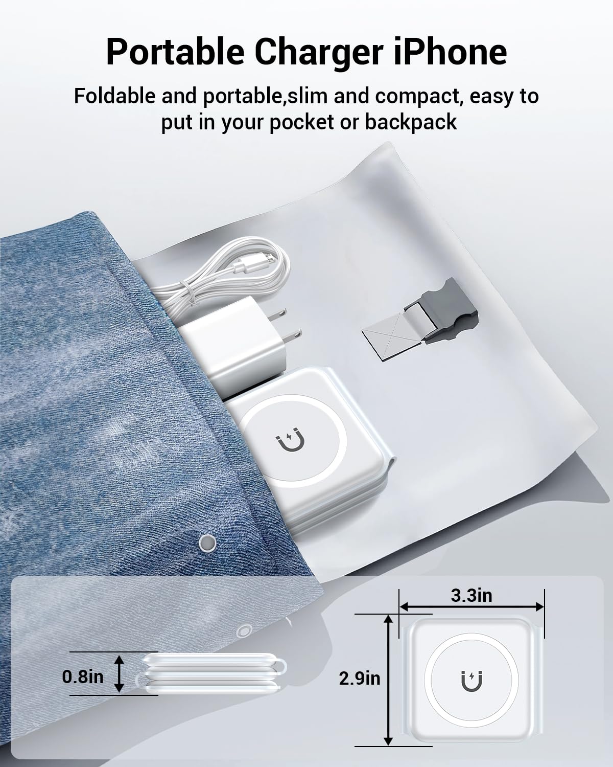 Wireless Charger, Magnetic Foldable 3 in 1 Mag-Safe Charger, Fast Travel Wireless Charging Station for iPhone 16/15/14/13/12/ Series,for iWatch,for AirPods (Adapter Included)