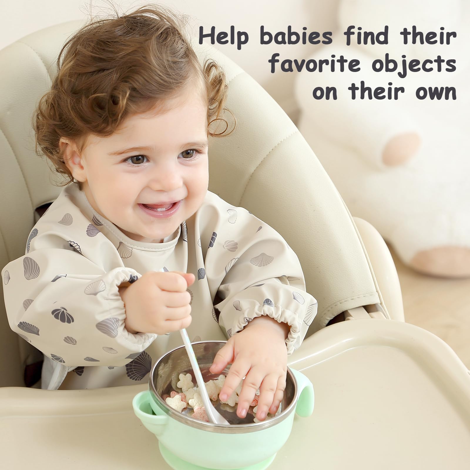 PewinGo Weaning Bib with Long Sleeves & BLW, Soft and Skin-Friendly Material, Coverall Bibs for Baby Feeding, Waterproof and Easy to Clean & Machine Washable, for Baby Infant Toddlers (Pink)