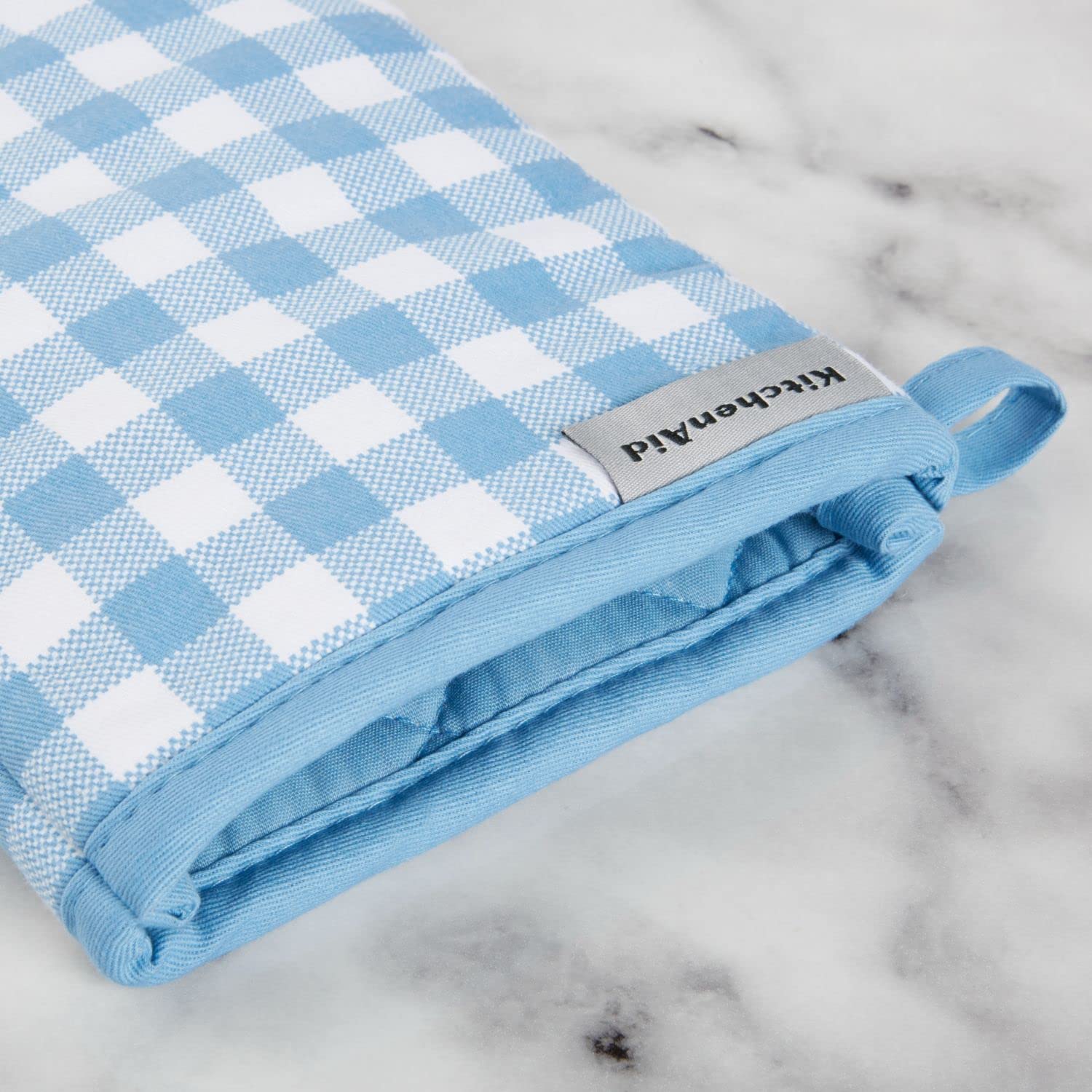 KitchenAid Gingham Oven Mitt 2-Pack Set, Milkshake, 7"x13"