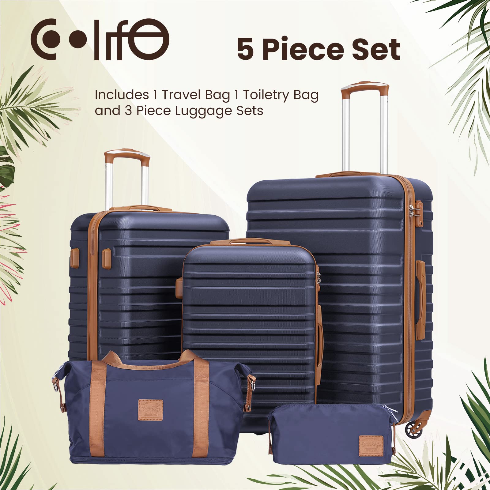 Coolife Suitcase Set 3 Piece Carry On Hardside Luggage with TSA Lock Spinner Wheels (White, S(20in))