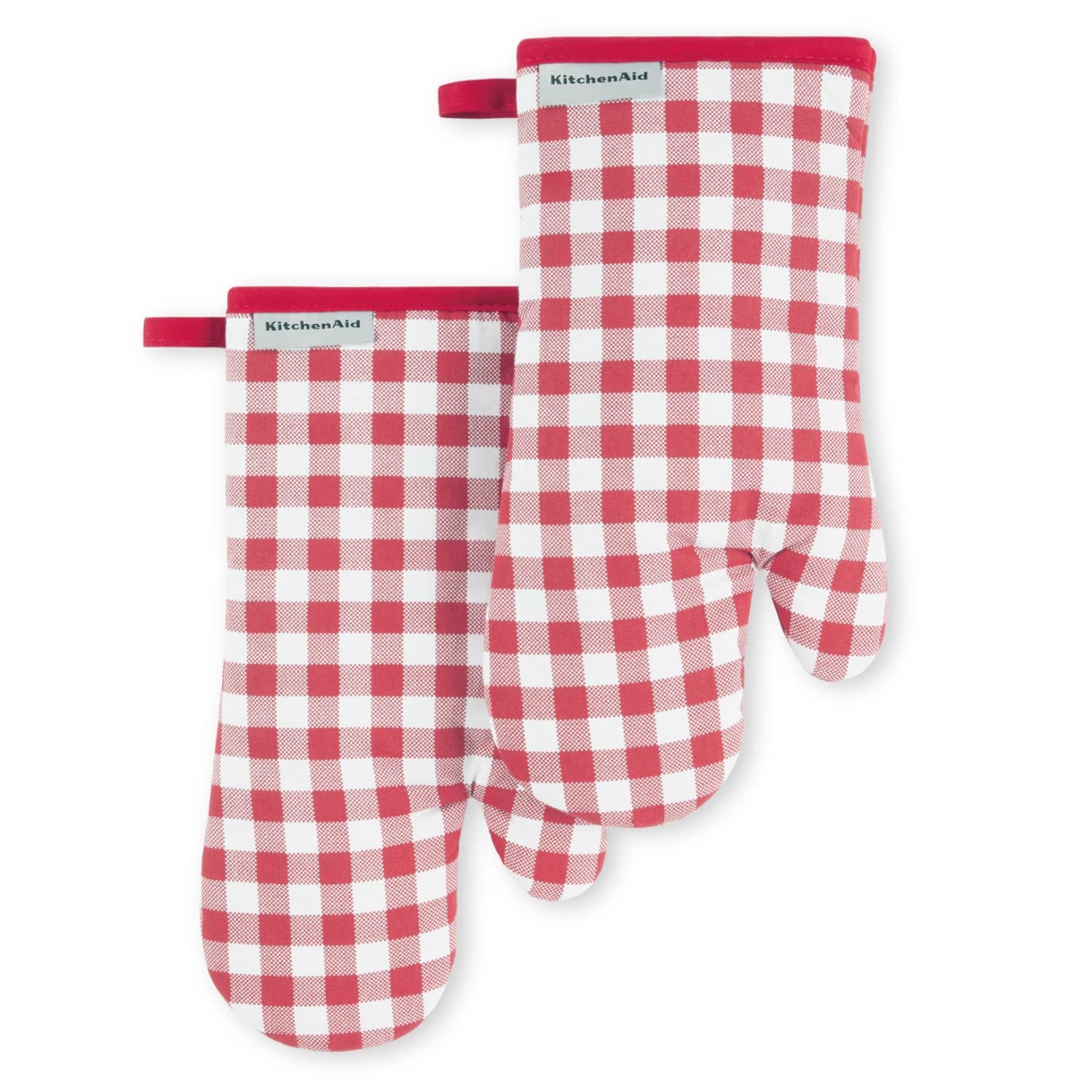KitchenAid Gingham Oven Mitt 2-Pack Set, Milkshake, 7"x13"