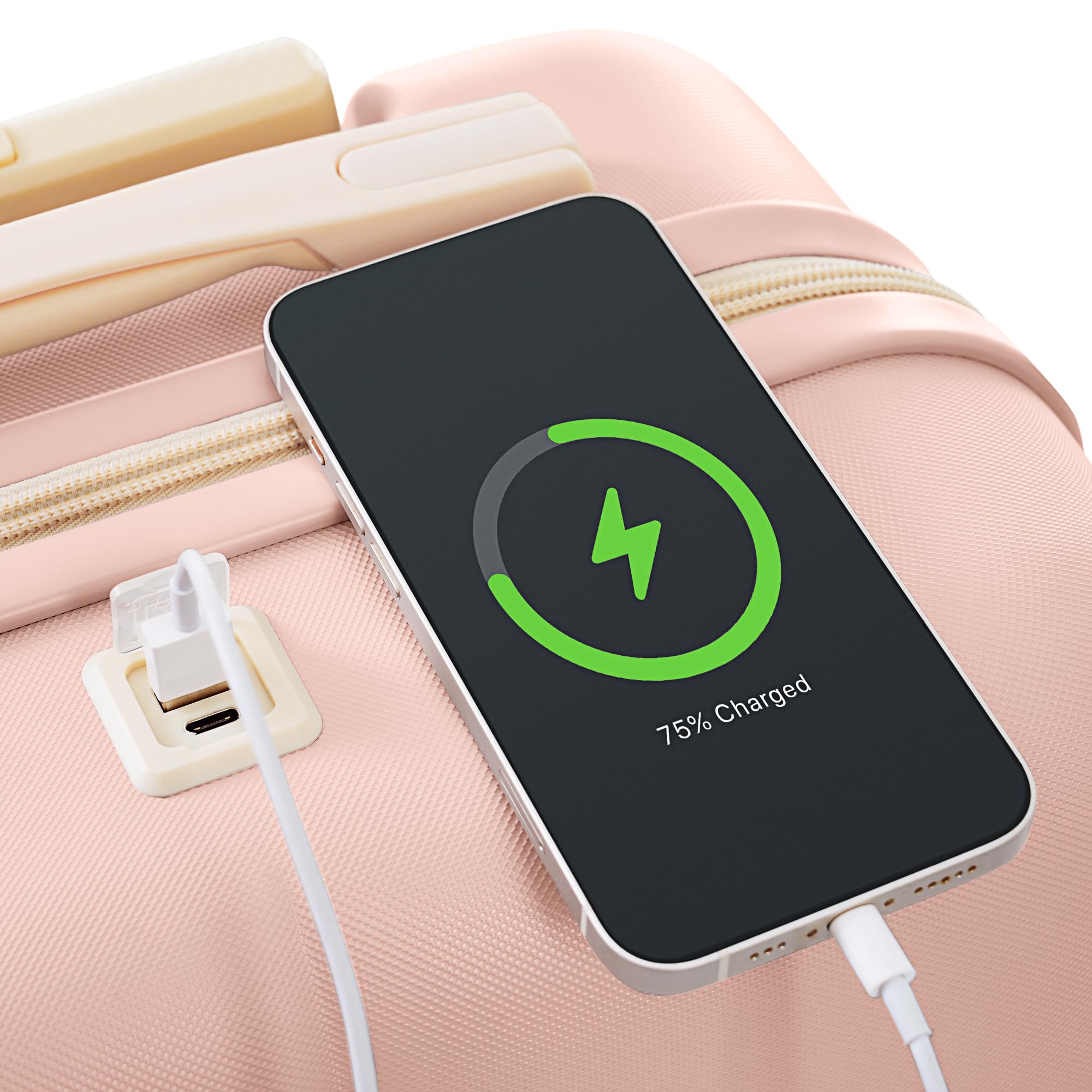 Merax 3 Pcs ABS Hardside Luggage Sets TSA Lock Spinner Wheel Suitcases, Pearly White, 20/24/28 Inch