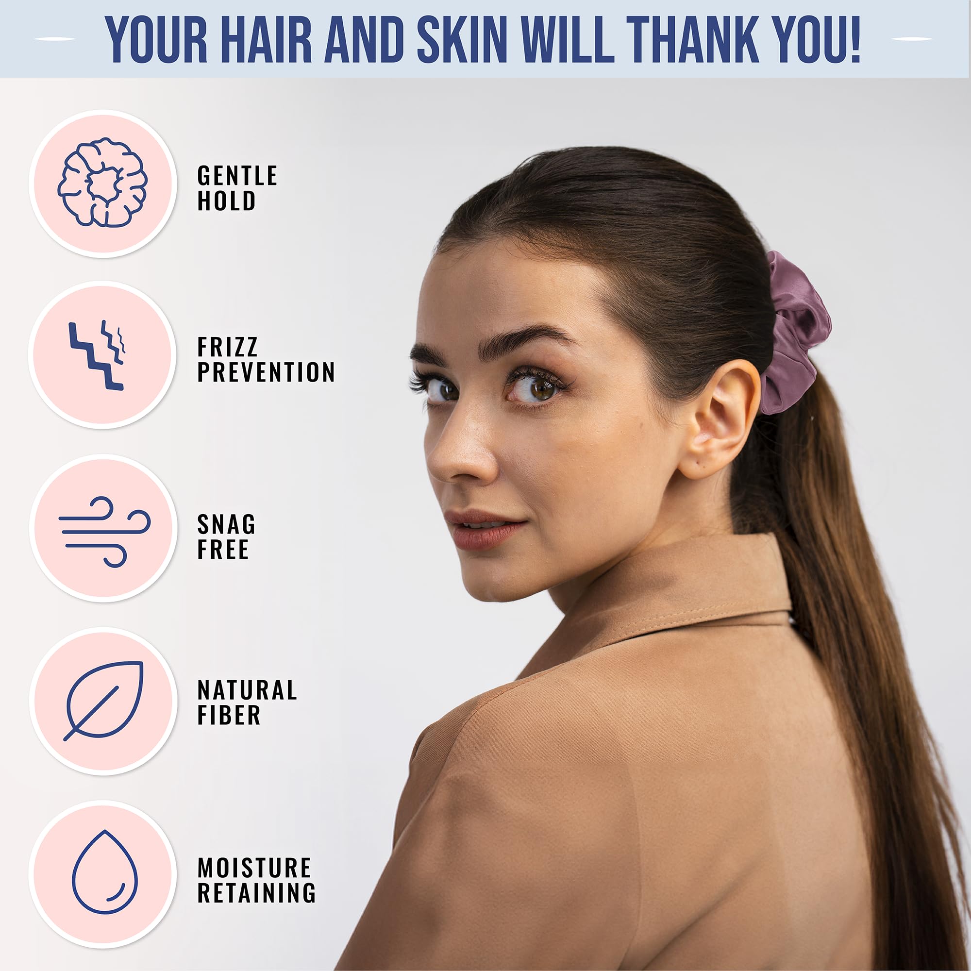 Blissy Silk Scrunchies (3 Pack) - 100% Pure Mulberry Silk - 22 Momme 6A High-Grade Fibers - Silk Scrunchie for Straight & Curly Hair - Preventing Breakage, Tangling, & Creasing (Rose Skinny)