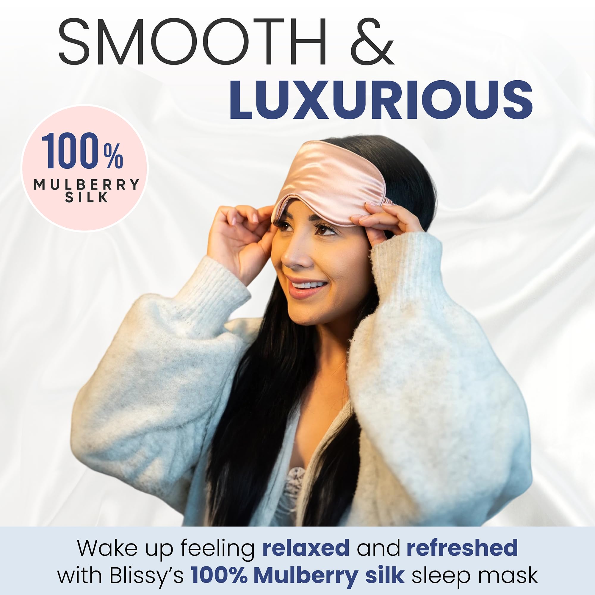 Blissy Silk Sleep Mask - Silk Eye Sleeping Mask for Women & Men for Total Blackout - Silk Eye Mask - 100% Pure Mulberry Silk, 22 Momme 6a Fibers - Blindfold Silk Sleep Mask Side Sleeper Eye Cover