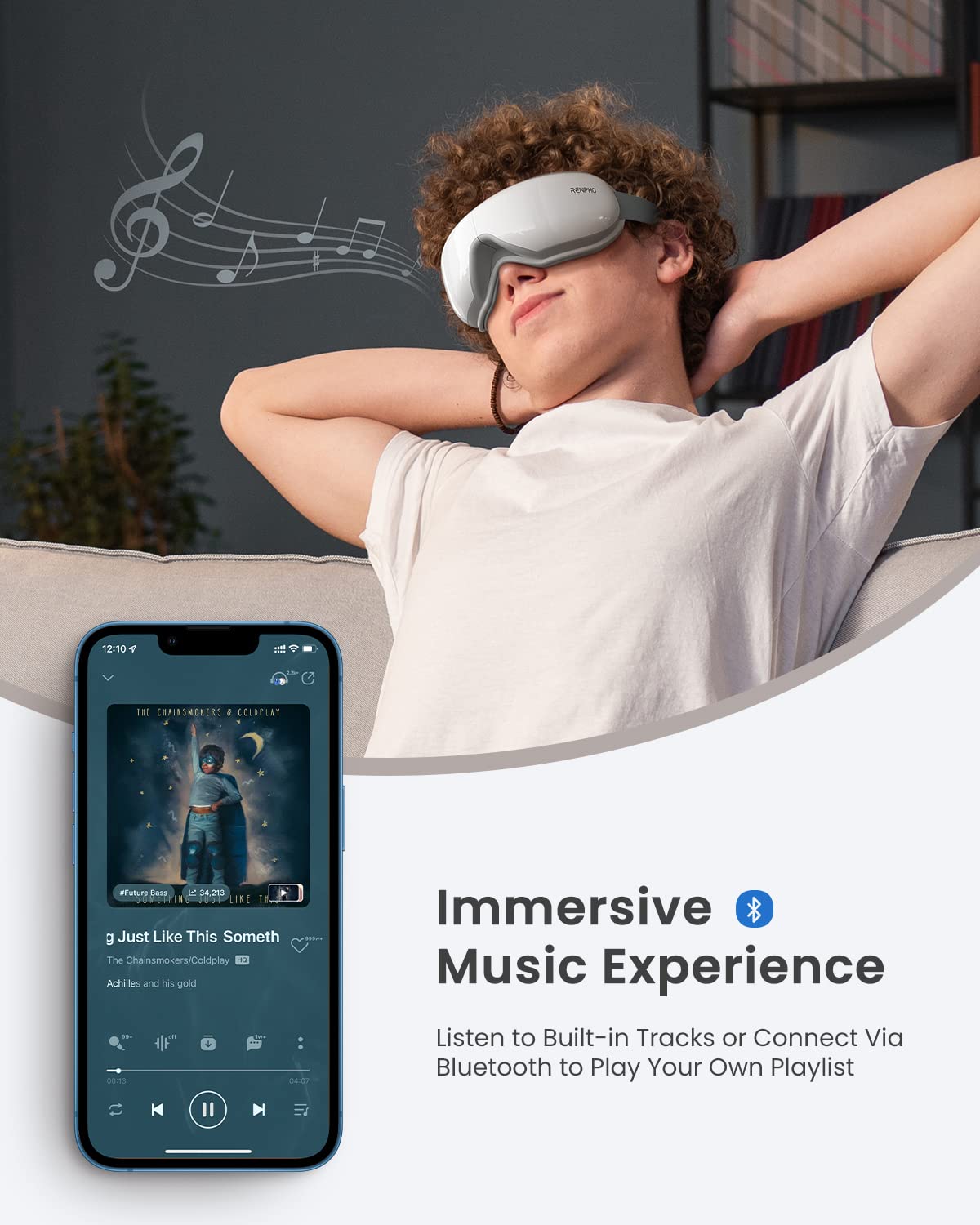 RENPHO Eyeris1 Eye Mask with Heat, Remote Control, Bluetooth Music, Ideal Christmas Birthday Gifts, Electric Eye Care Device, Rechargeable Sleep Mask for Eye Relaxation, Improve Sleep, Reduce Eye Bags