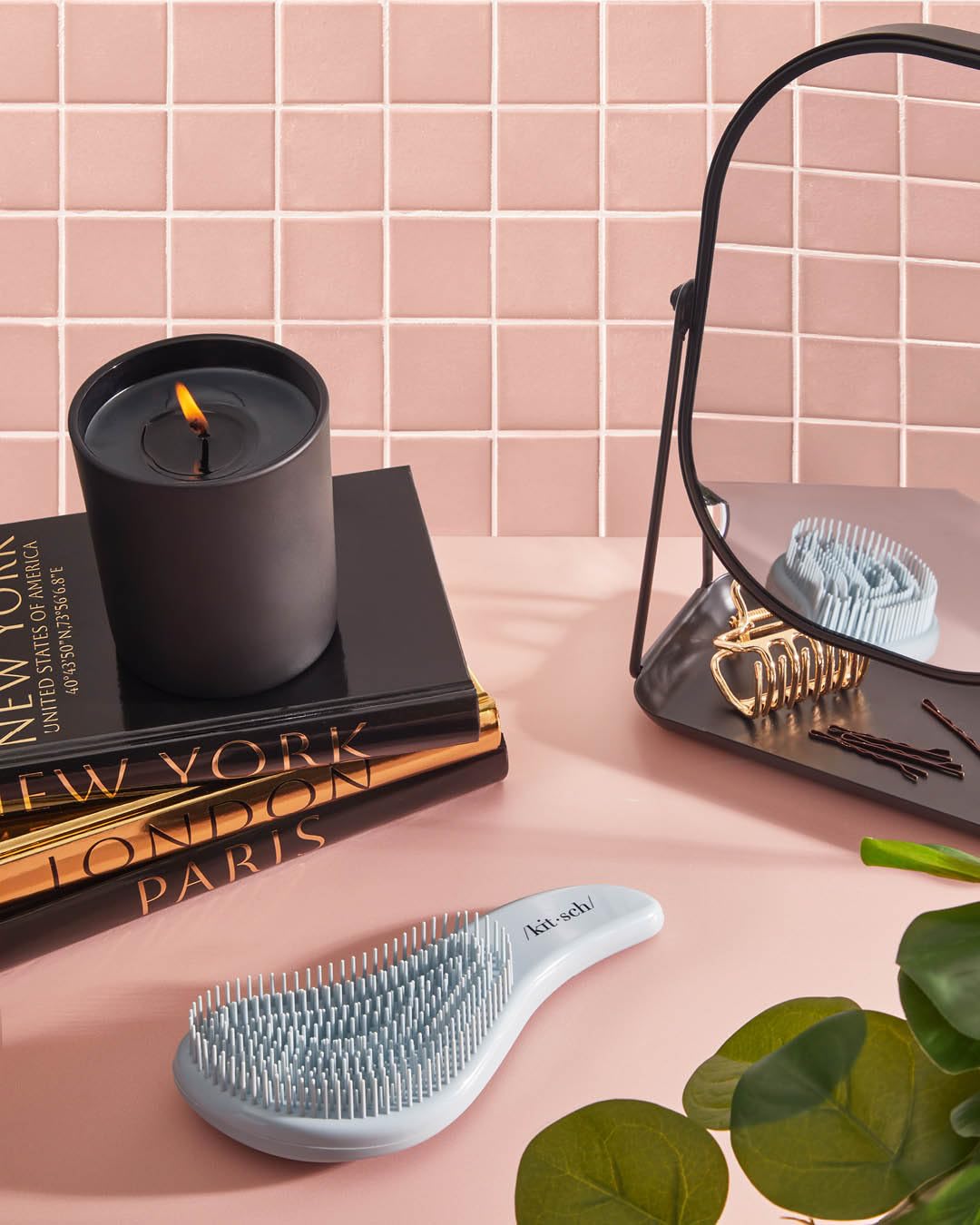 Kitsch Detangler Brush for Curly, Straight, Wet and Dry Hair - No Pain Hair Detangler Brush with Flexible Bristles, Easy-to-Hold, Shower & Travel Hair Brush for Adults and Kids - Black