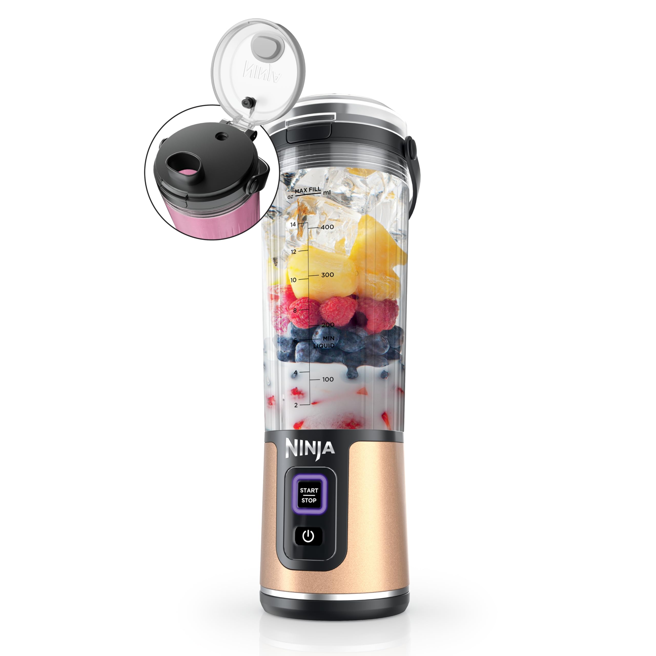Ninja Blast Portable Blender, Cordless, 18oz. Vessel, Personal Blender For-Shakes and Smoothies, BPA Free, Leakproof-Lid and Sip Spout, USB-C Rechargeable, Dishwasher Safe Parts, Tinted Pink, BC151PK