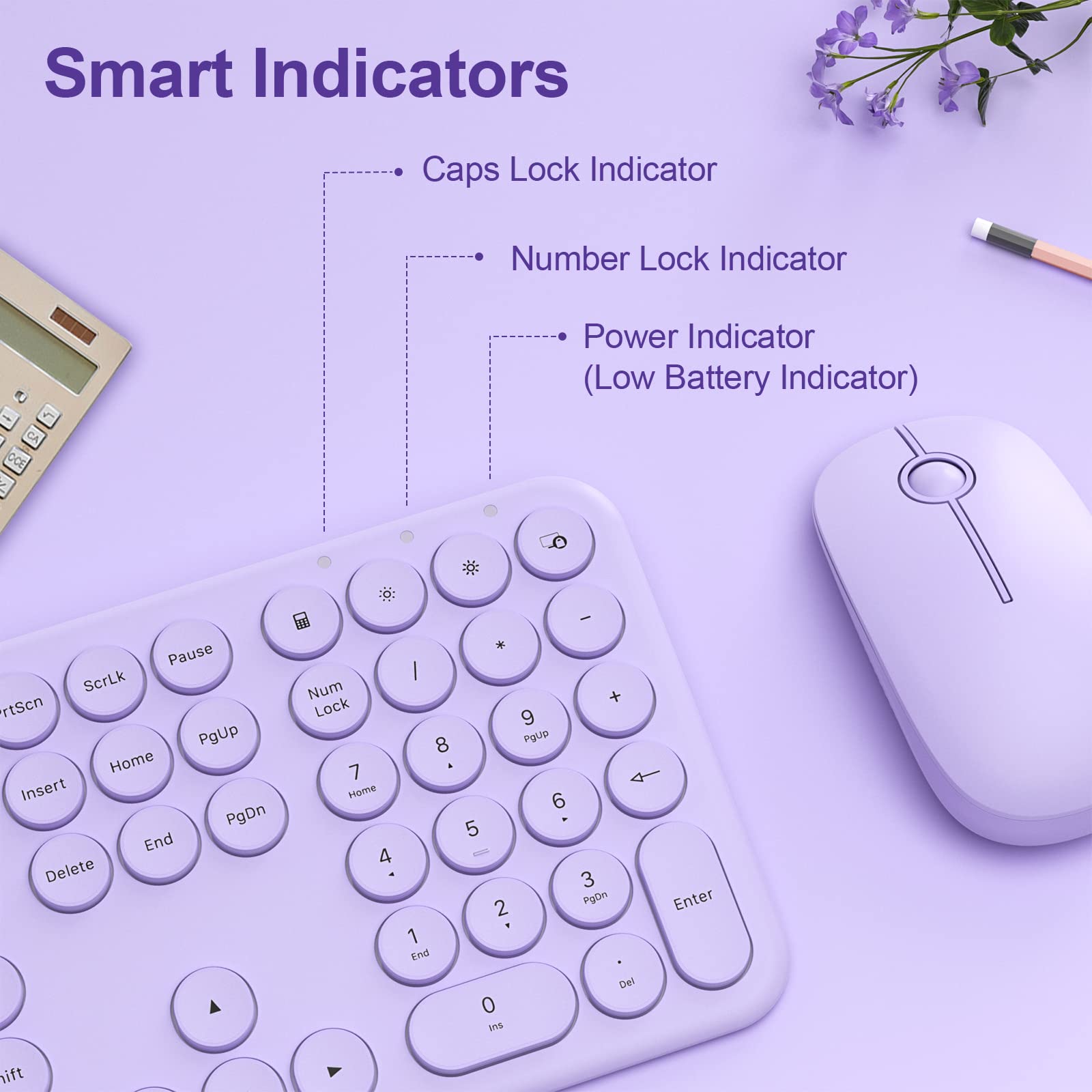 Wireless Keyboard and Mouse, XTREMTEC Cute Keyboard Retro Round Keycap - 2.4GHz Ultra-Slim Quiet Aesthetic Keyboard for Mac Computer Laptop PC Desktops (Rosegold)