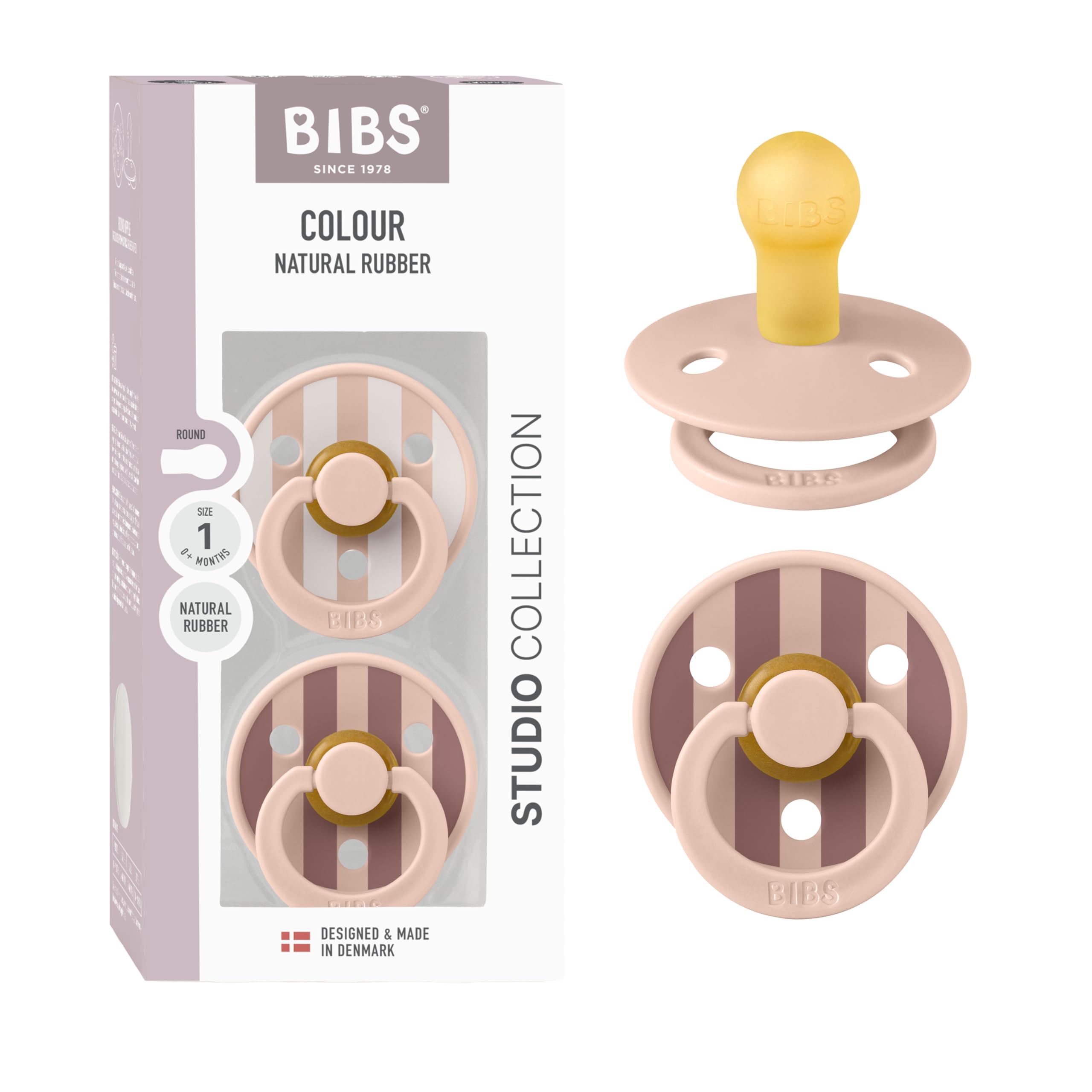 BIBS Pacifiers - Studio Collection | Natural Rubber Baby Pacifier | Set of 2 BPA-Free Soothers | Made in Denmark | (Blush mix, 0-6 Months)