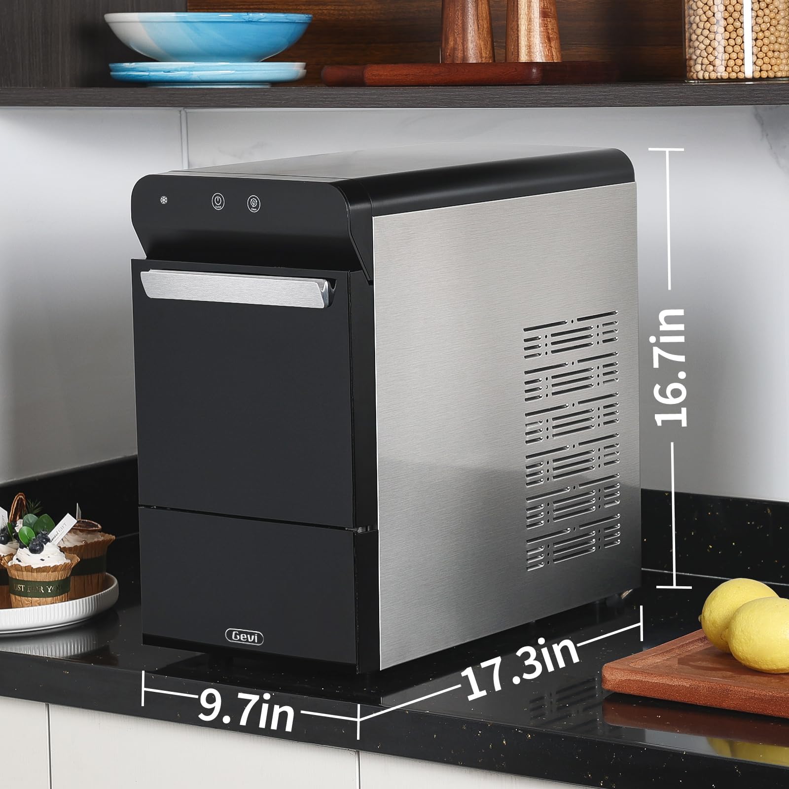 Gevi Household V2.0 Gemi Nugget Ice Maker Countertop Pellet Crushed Chewable Ice Machine with Self-Cleaning Open and Pour Water Refill for Kitchen Party Office Stainless Steel White